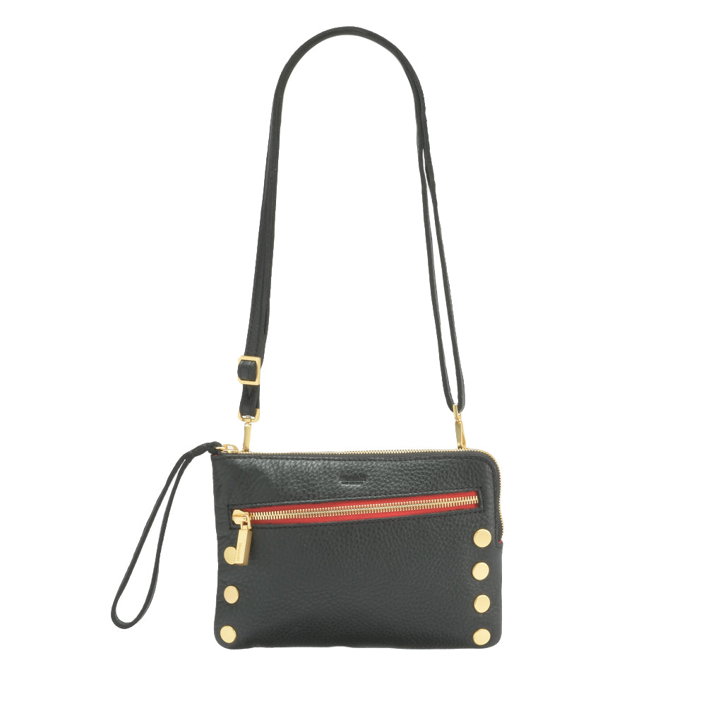 Hammitt Nash Sml Crossbody Wristlet black/brushed gold red zip