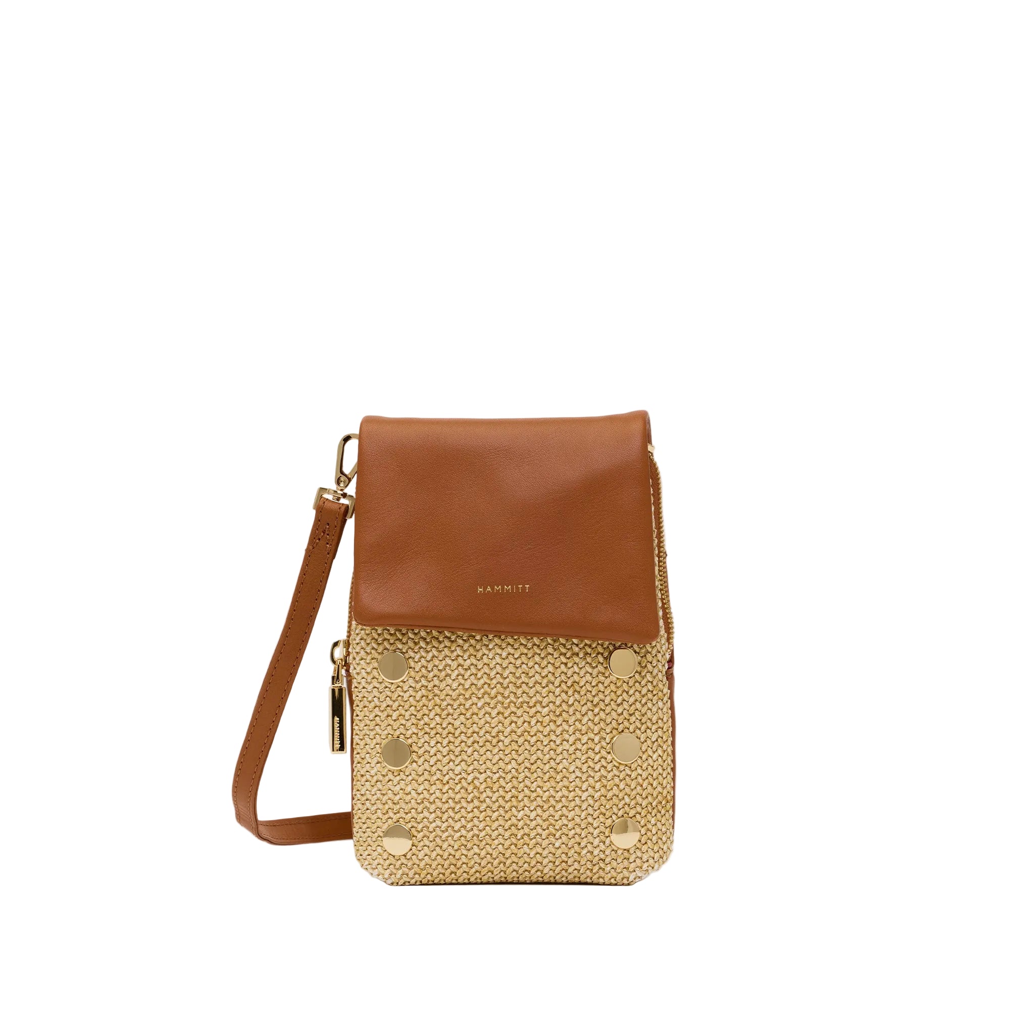 Hammitt VIP Mobile Phone Bag cocoa raffia/gold