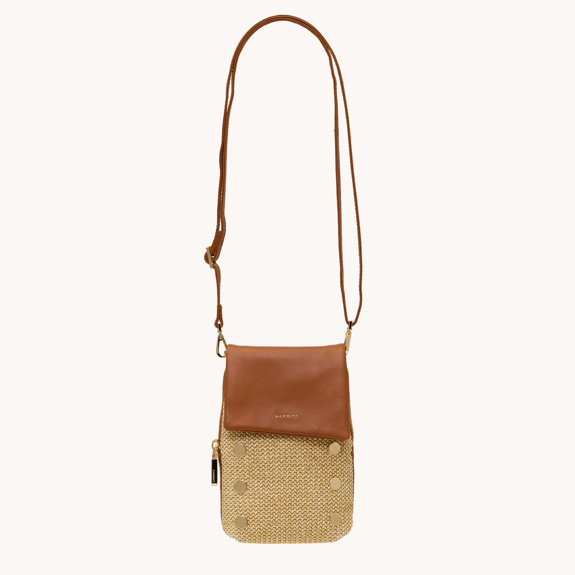 Hammitt VIP Mobile Phone Bag cocoa raffia/gold