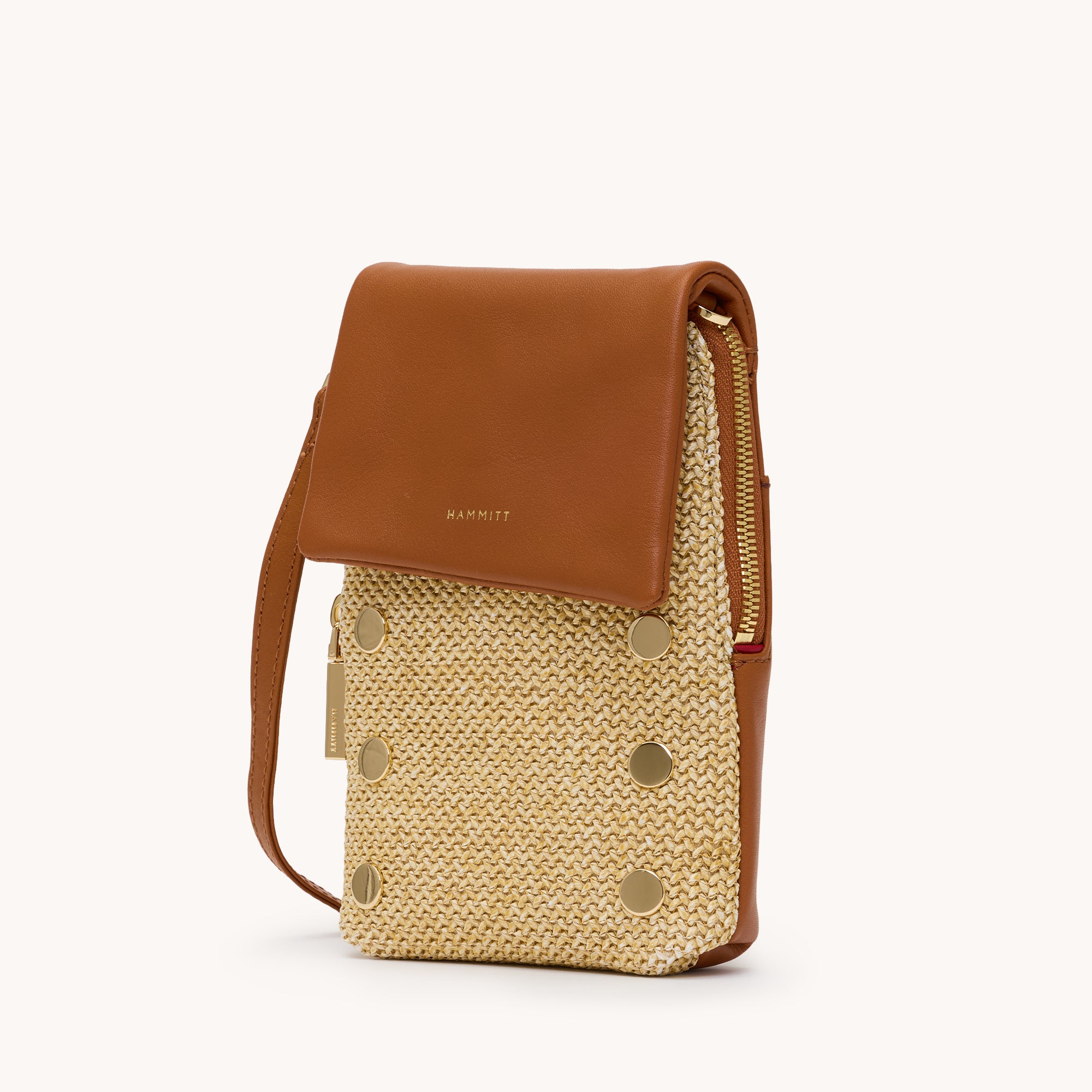 Hammitt VIP Mobile Phone Bag cocoa raffia/gold