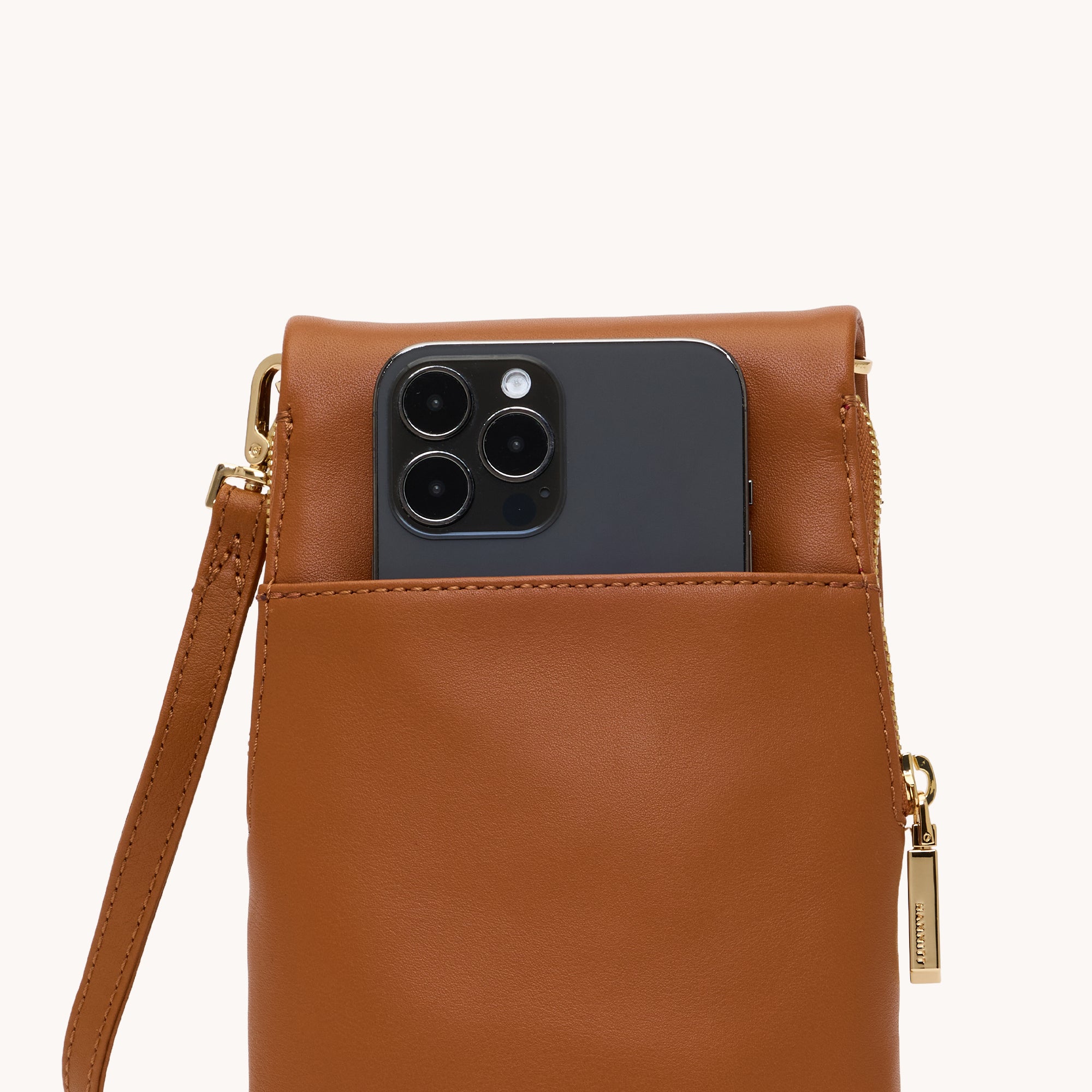 Hammitt VIP Mobile Phone Bag cocoa raffia/gold