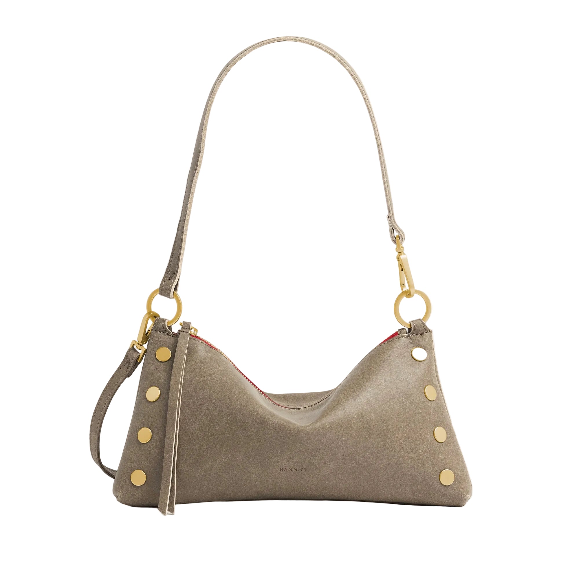 Hammitt Kyle Sml pewter/brushed gold red zip