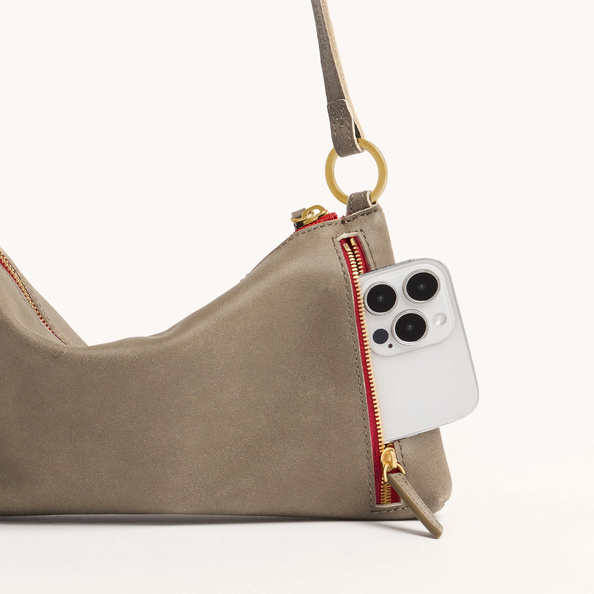 Hammitt Kyle Sml pewter/brushed gold red zip