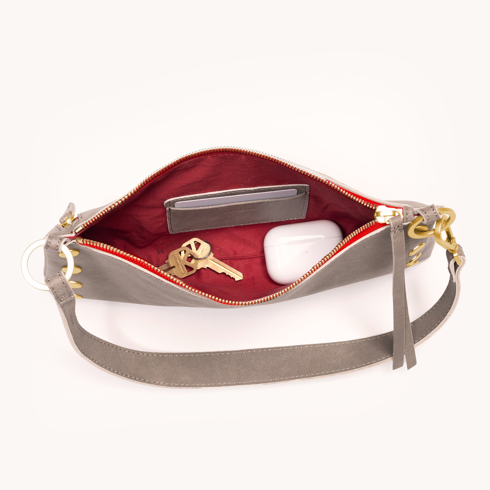 Hammitt Kyle Sml pewter/brushed gold red zip