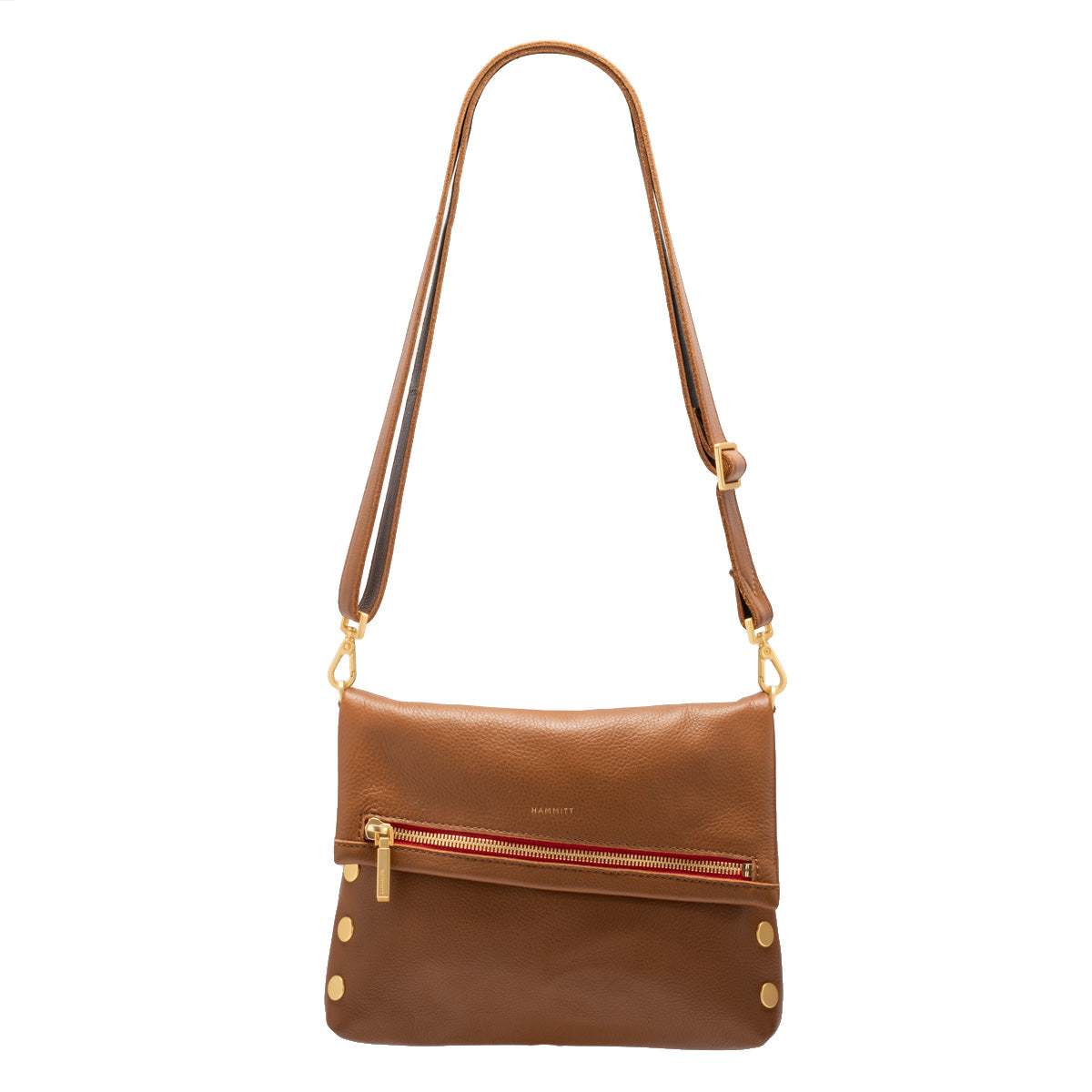Hammitt VIP Med Crossbody Clutch mahogany pebble/brushed gold red zip