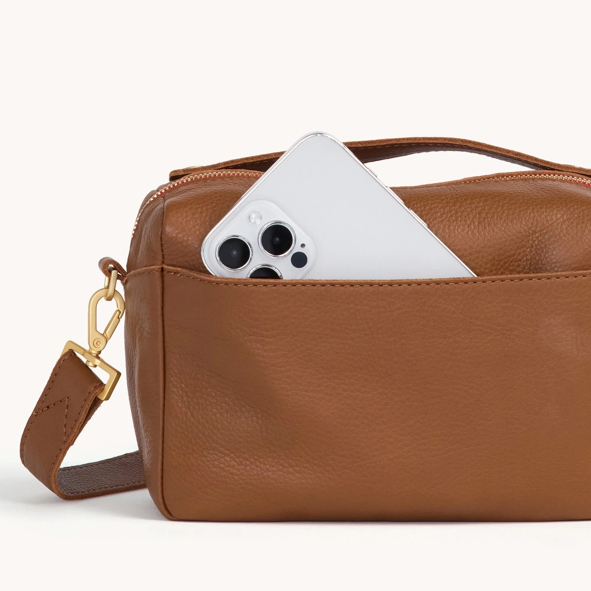 Hammitt Evan Crossbody Sml mahogany pebble/brushed gold red zip