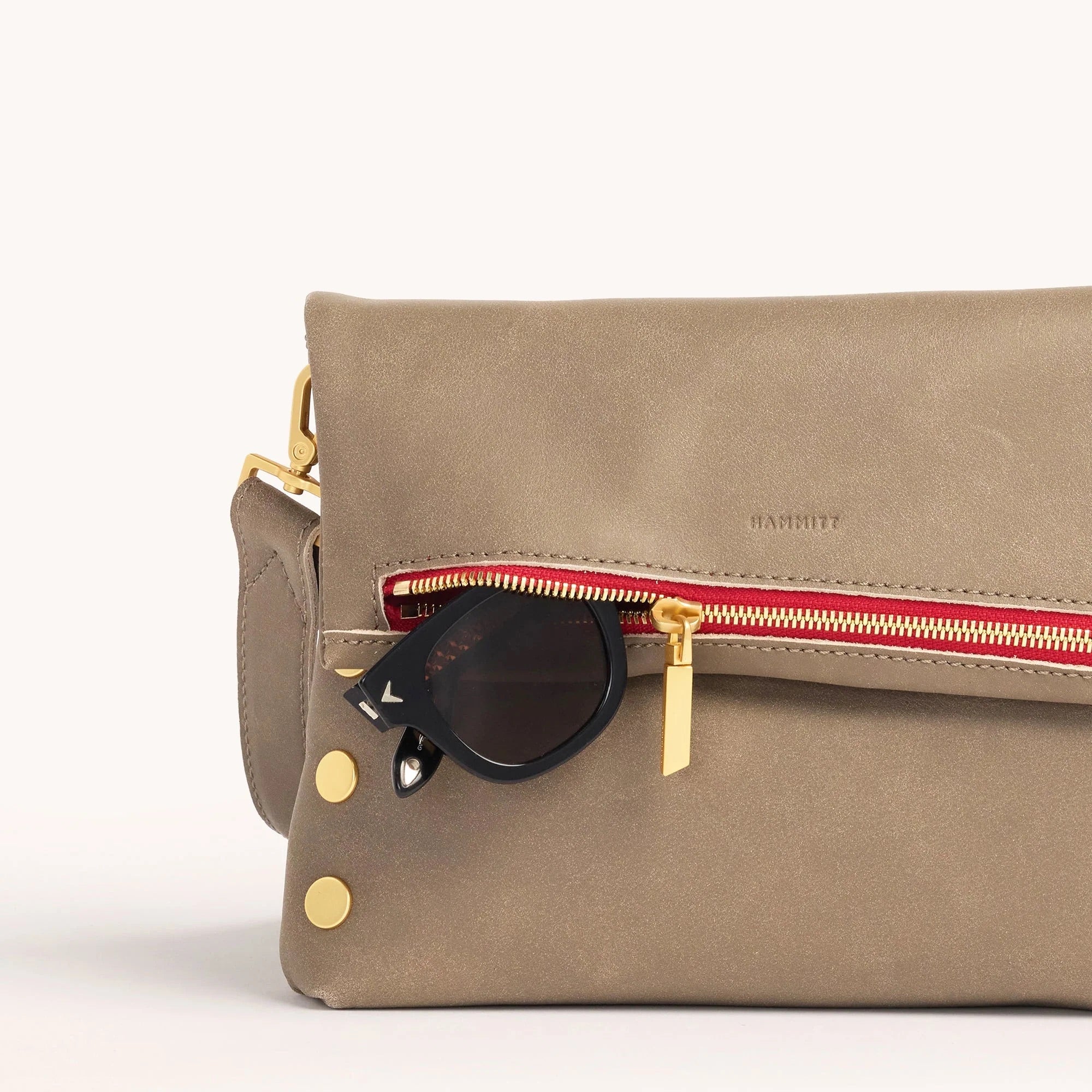 Hammitt VIP Med Crossbody Clutch pewter/brushed gold red zip