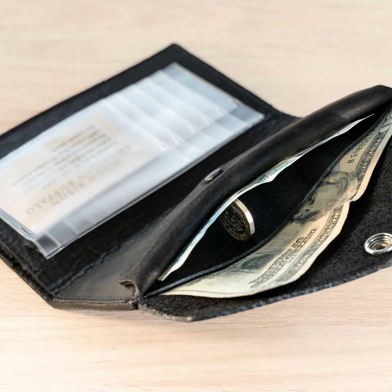 Buffalo Billfold Company Women's Envelope Clutch Wallet black leather