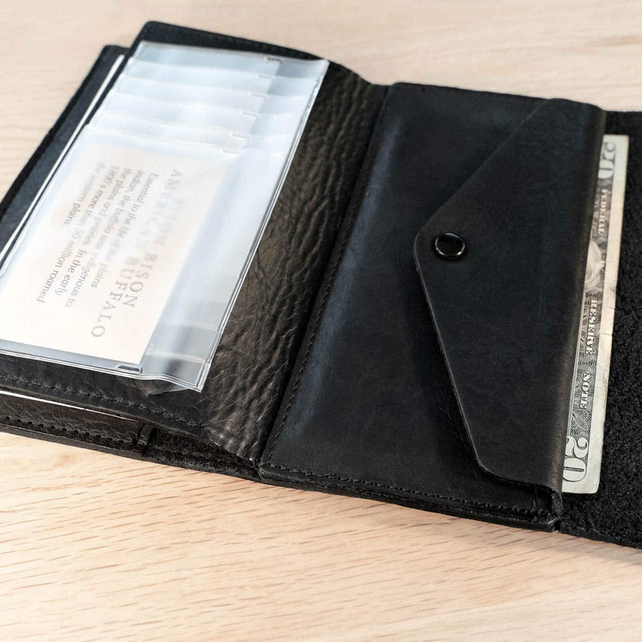 Buffalo Billfold Company Women's Envelope Clutch Wallet black leather