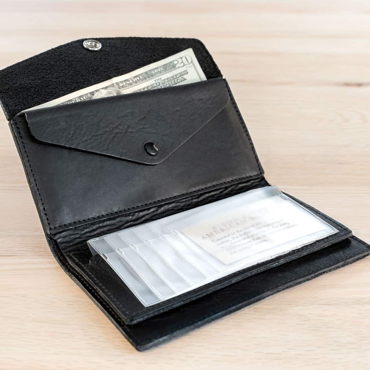 Buffalo Billfold Company Women's Envelope Clutch Wallet black leather