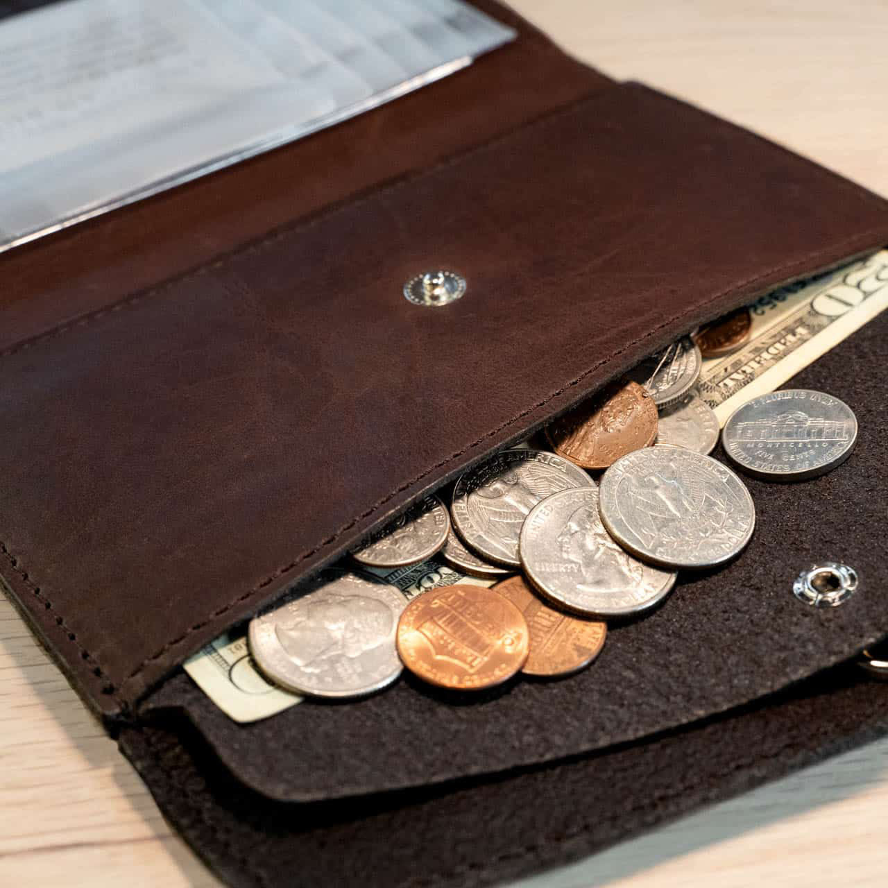 Buffalo Billfold Company Women's Envelope Clutch Wallet brown leather