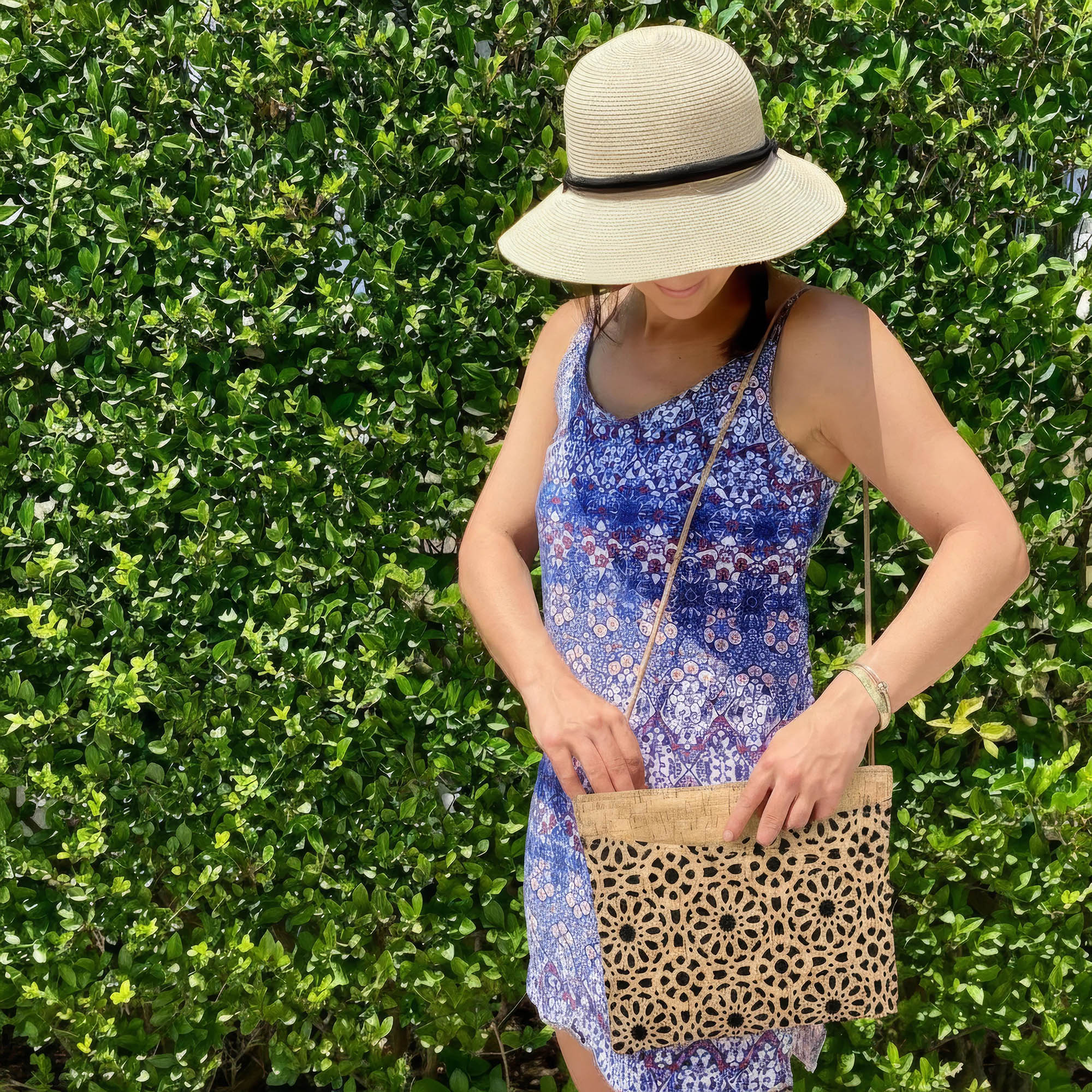 Natalie Therese Large Zip Top Crossbody black mandala die cut cork