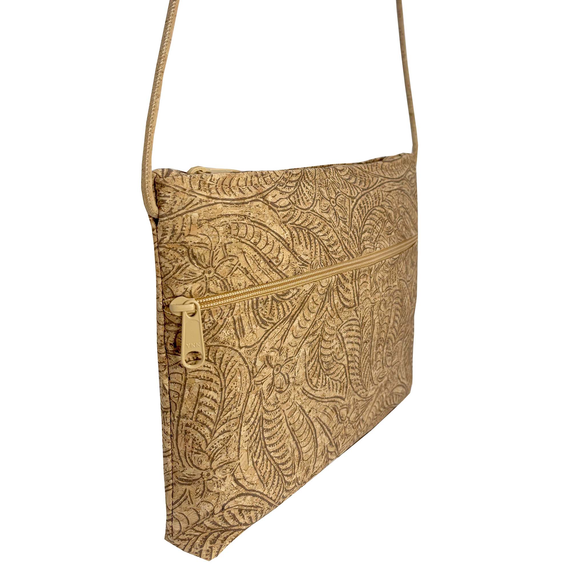 Natalie Therese Zip Top Crossbody with Zip Pocket paisley embossed cork