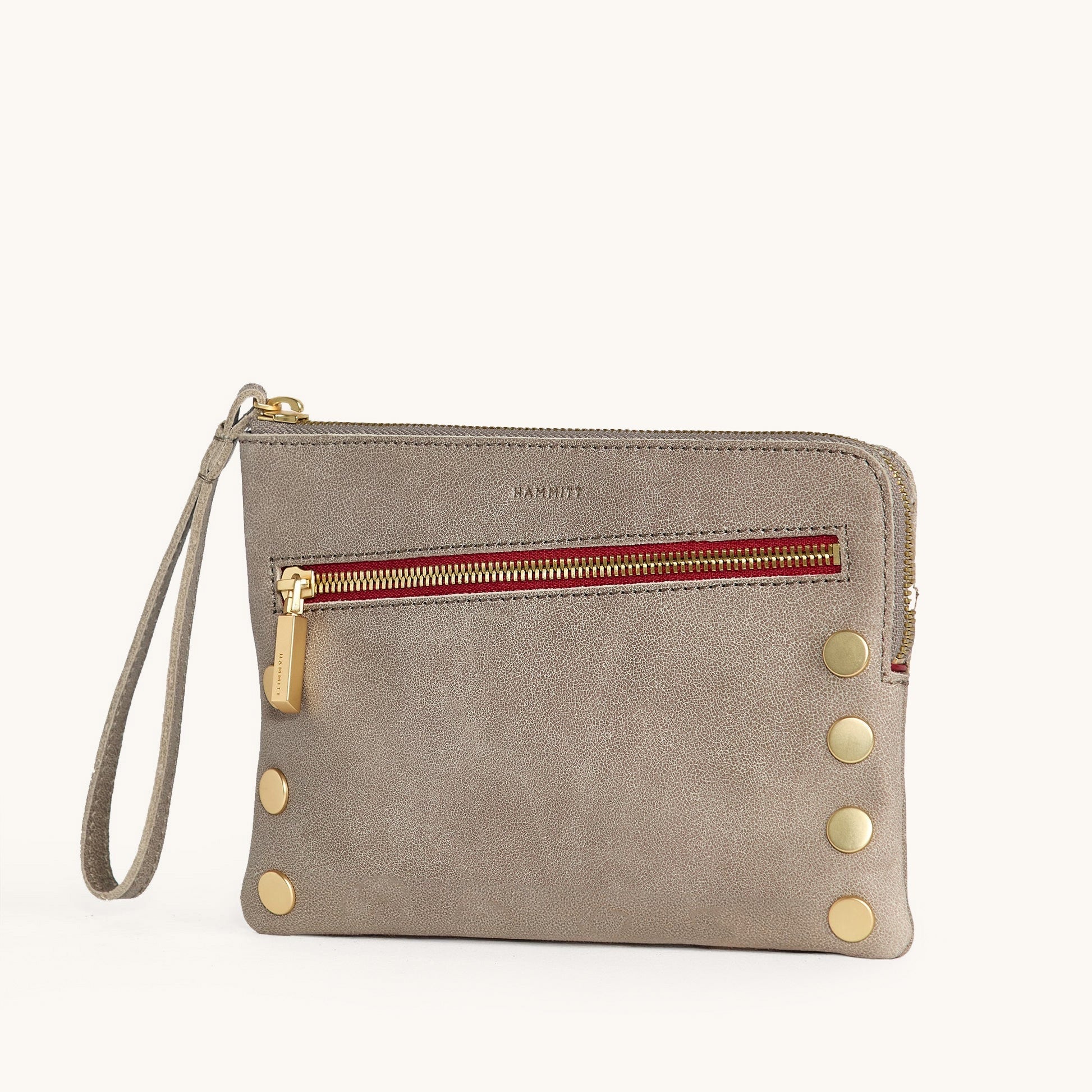 Hammitt Nash Sml Crossbody Wristlet pewter/brushed gold red zip