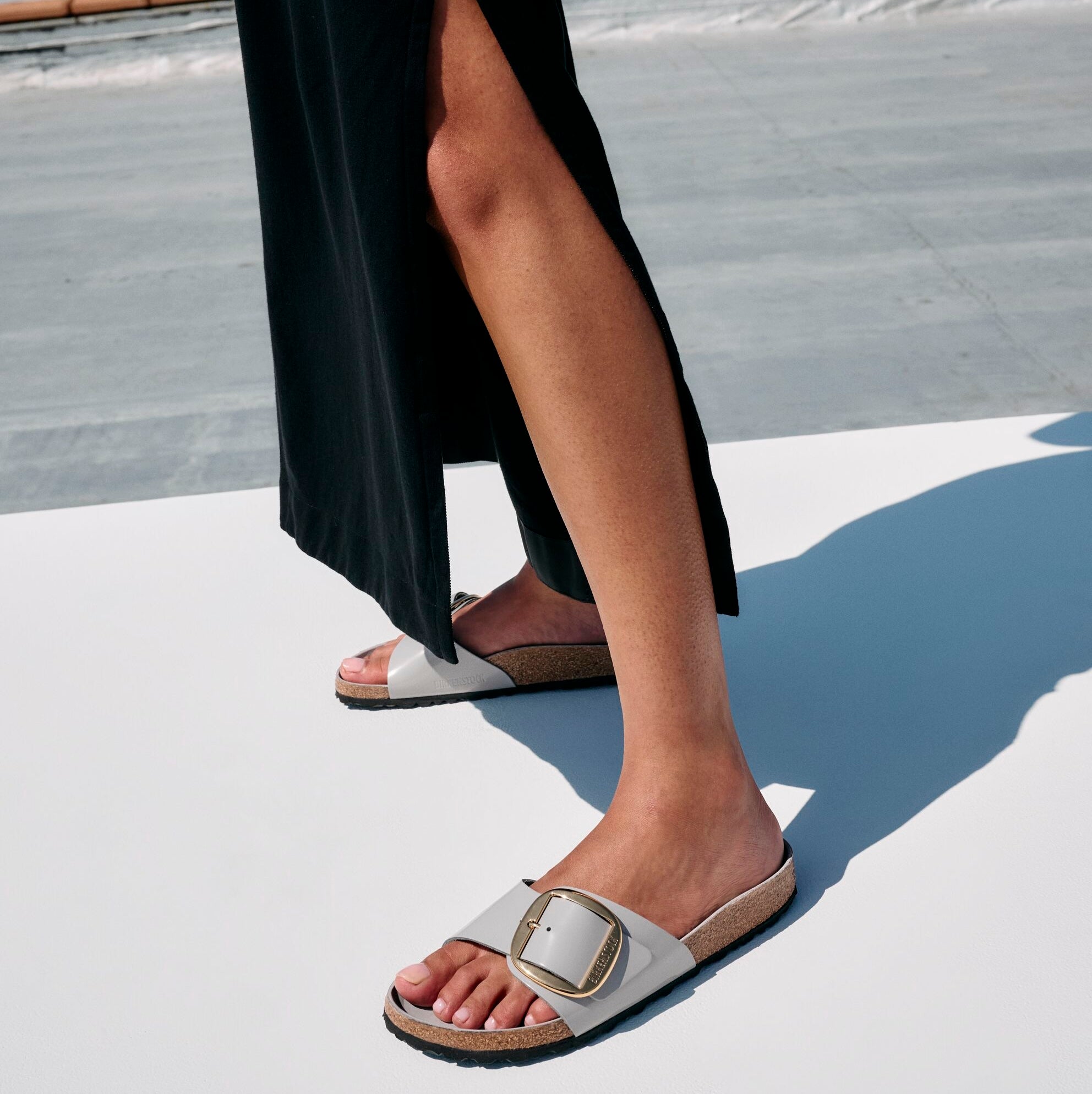 Birkenstock Madrid Big Buckle high shine stone coin leather