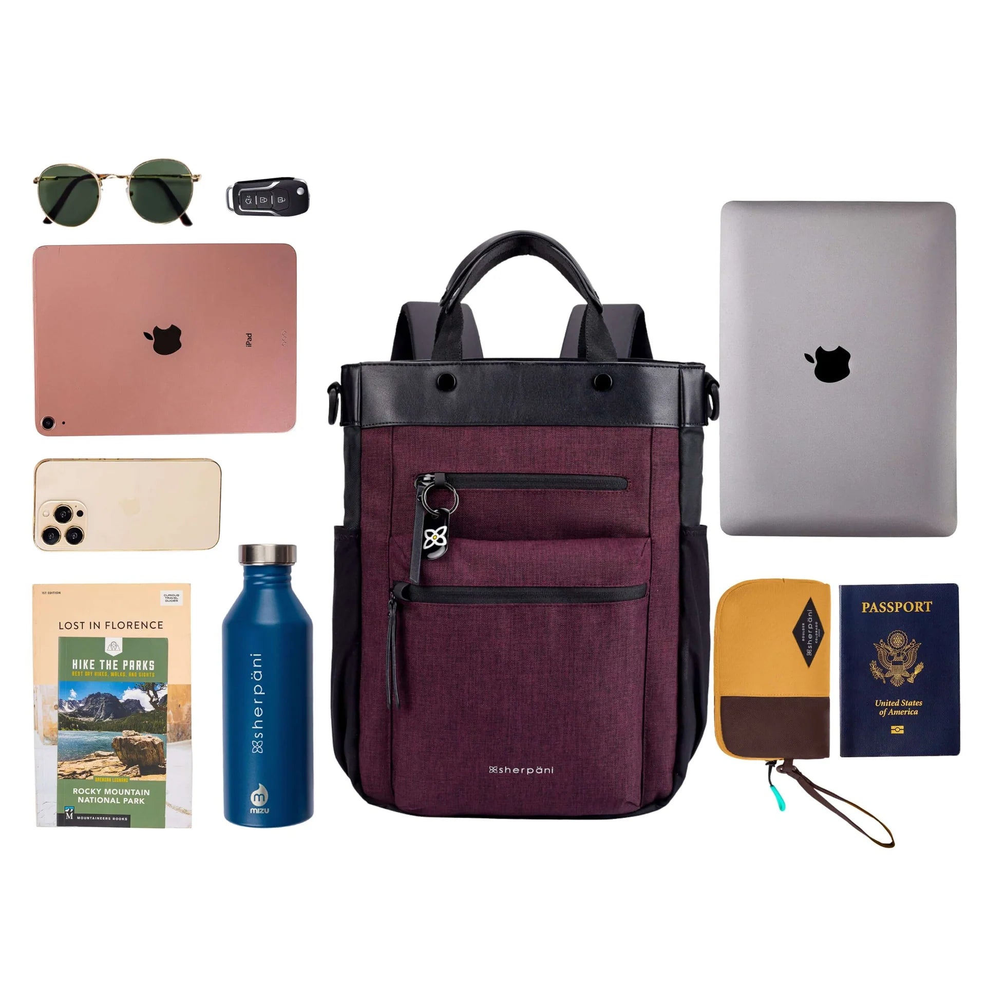 Sherpani Soleil AT Travel Backpack/ Crossbody/ Tote Bag merlot