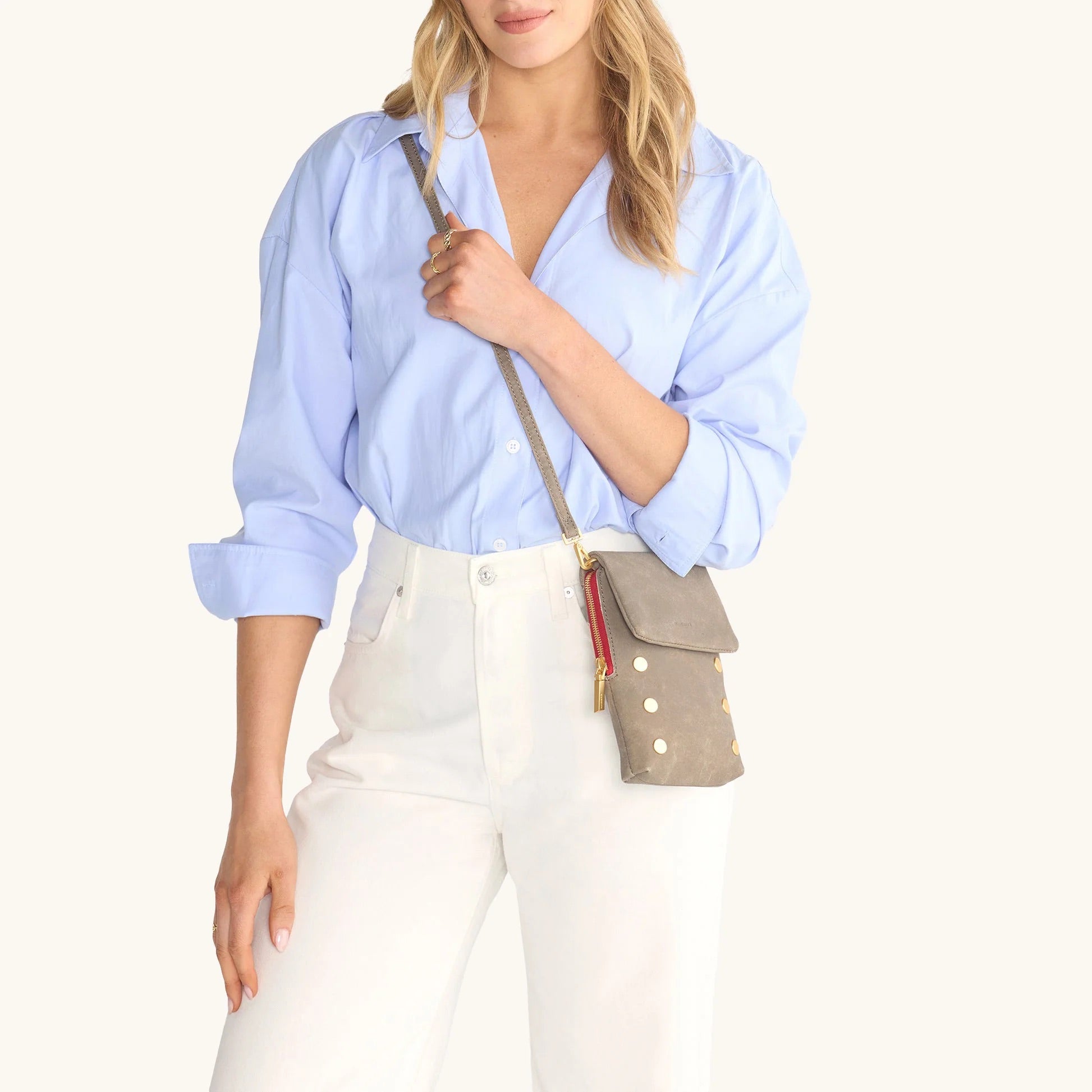 Hammitt VIP Mobile Phone Bag pewter/brushed gold red zip