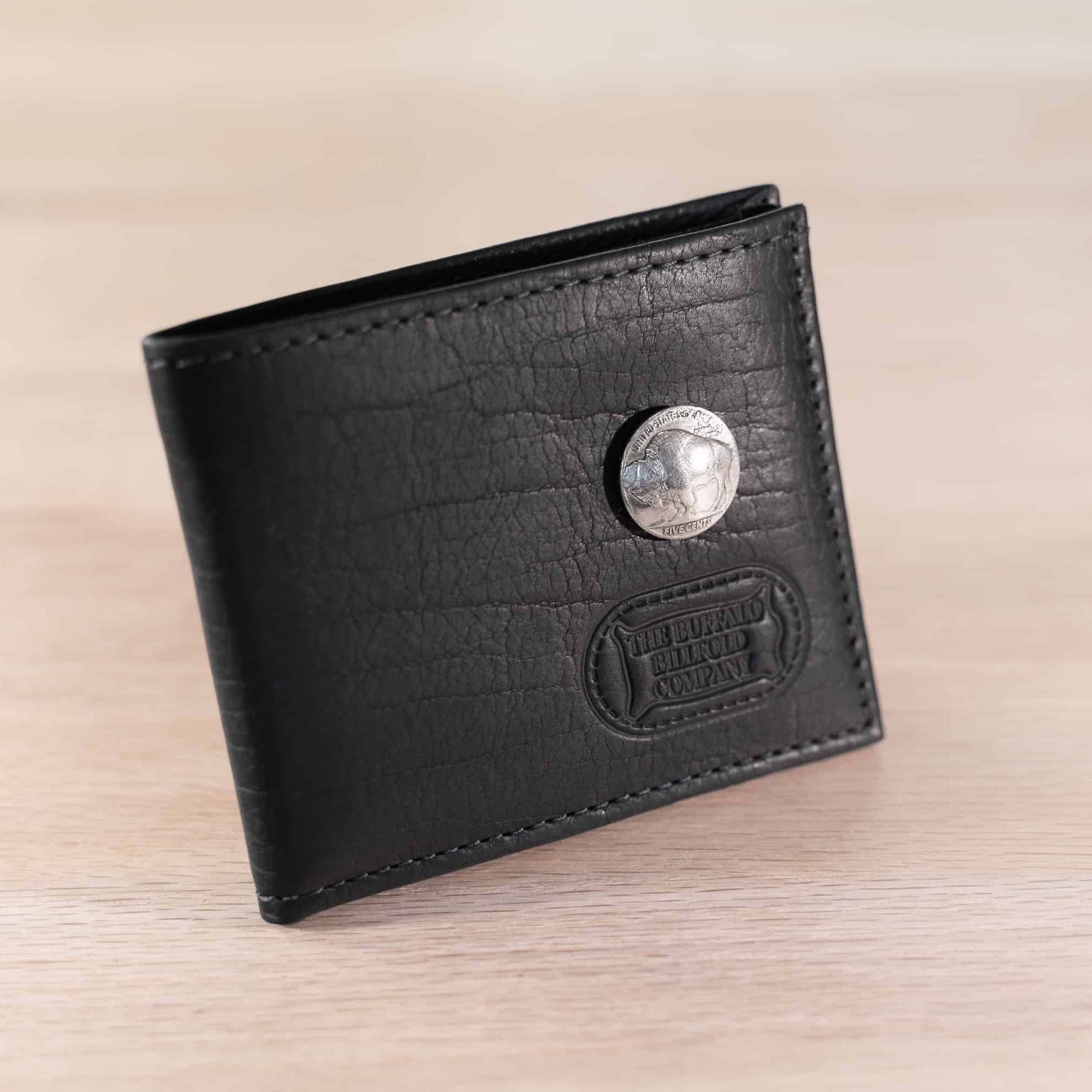 Buffalo Billfold Company Men's Bifold Wallet with Buffalo Nickel black leather