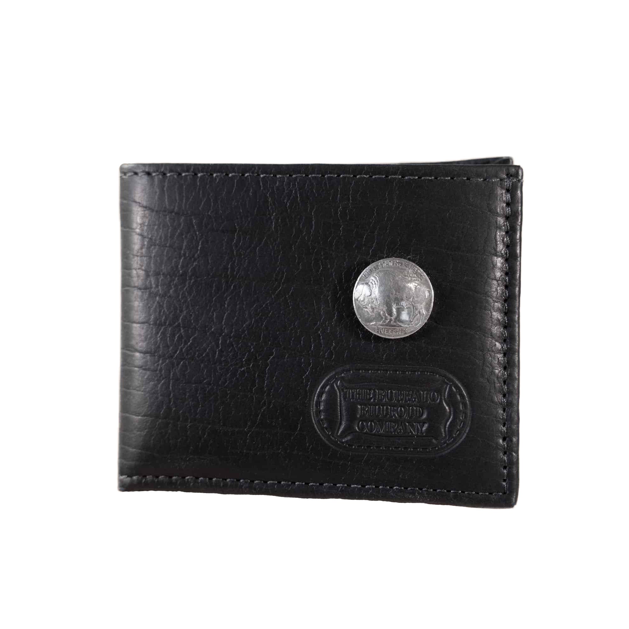 Buffalo Billfold Company Men's Bifold Wallet with Buffalo Nickel black leather