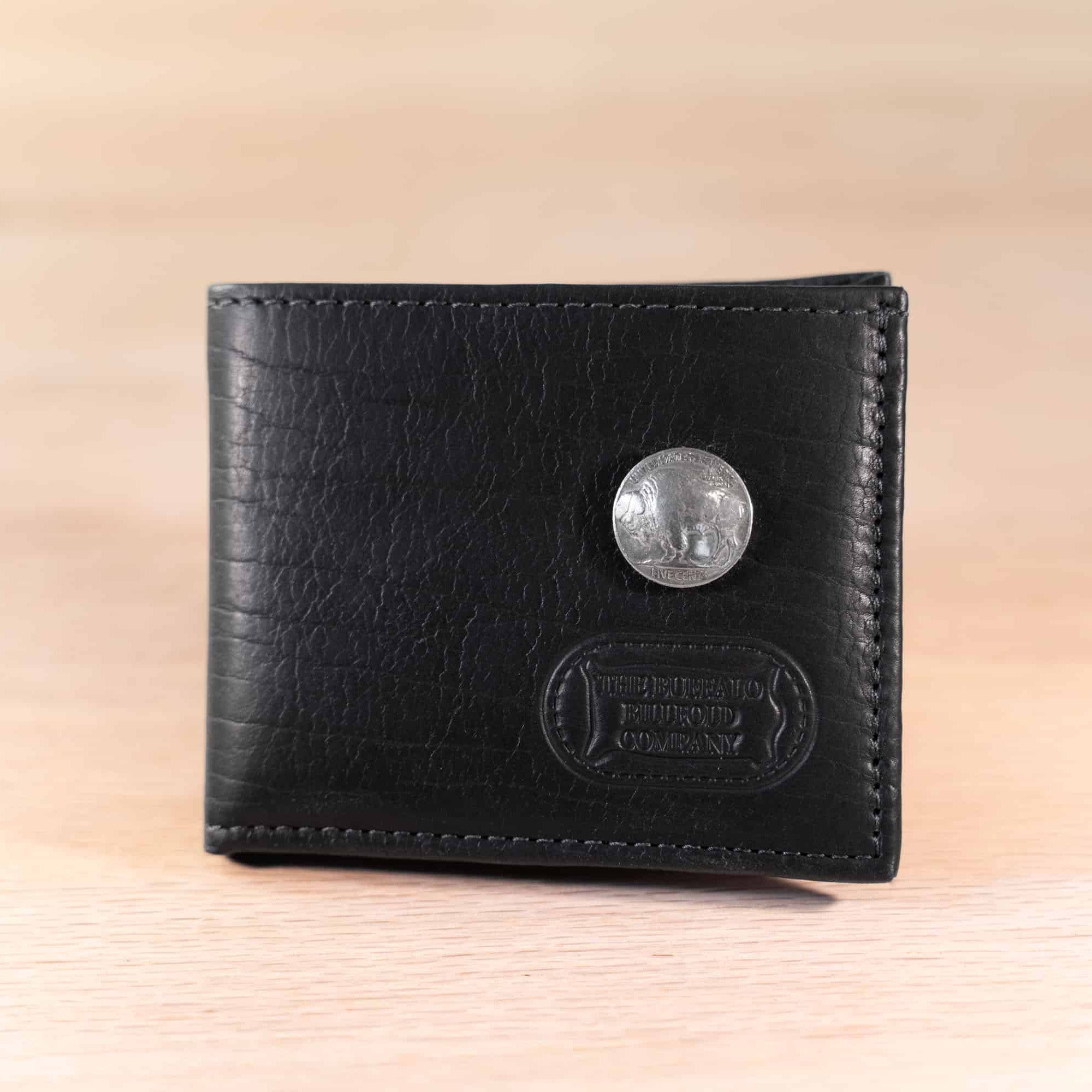 Buffalo Billfold Company Men's Bifold Wallet with Buffalo Nickel black leather