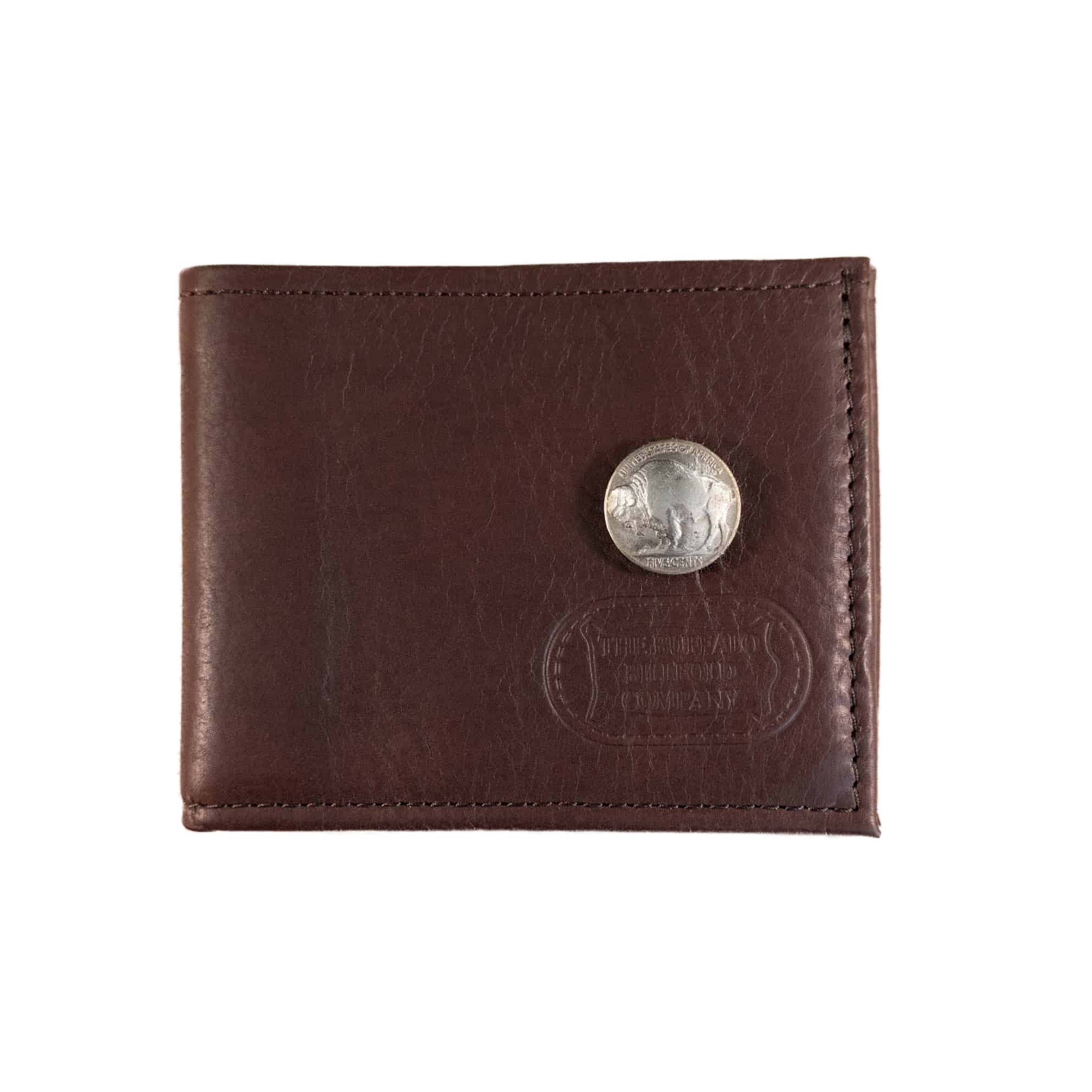 Buffalo Billfold Company Men's Bifold Wallet with Buffalo Nickel brown leather