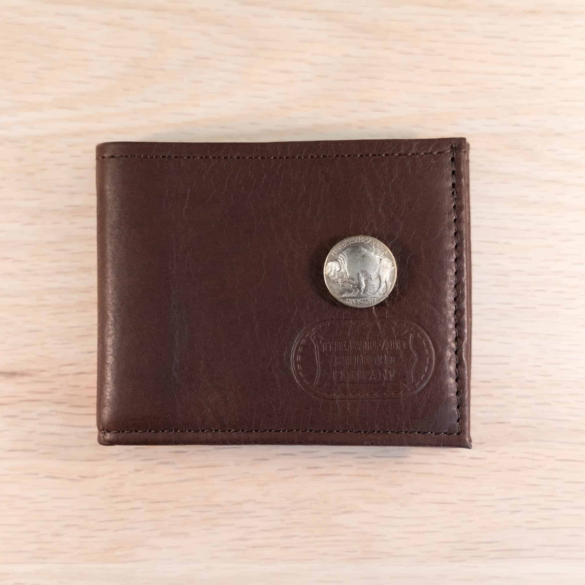 Buffalo Billfold Company Men's Bifold Wallet with Buffalo Nickel brown leather