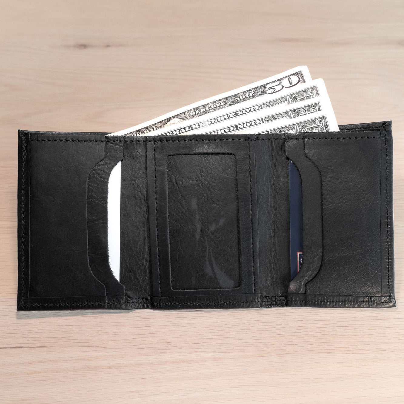 Buffalo Billfold Company Men's Trifold Wallet with ID Window black leather