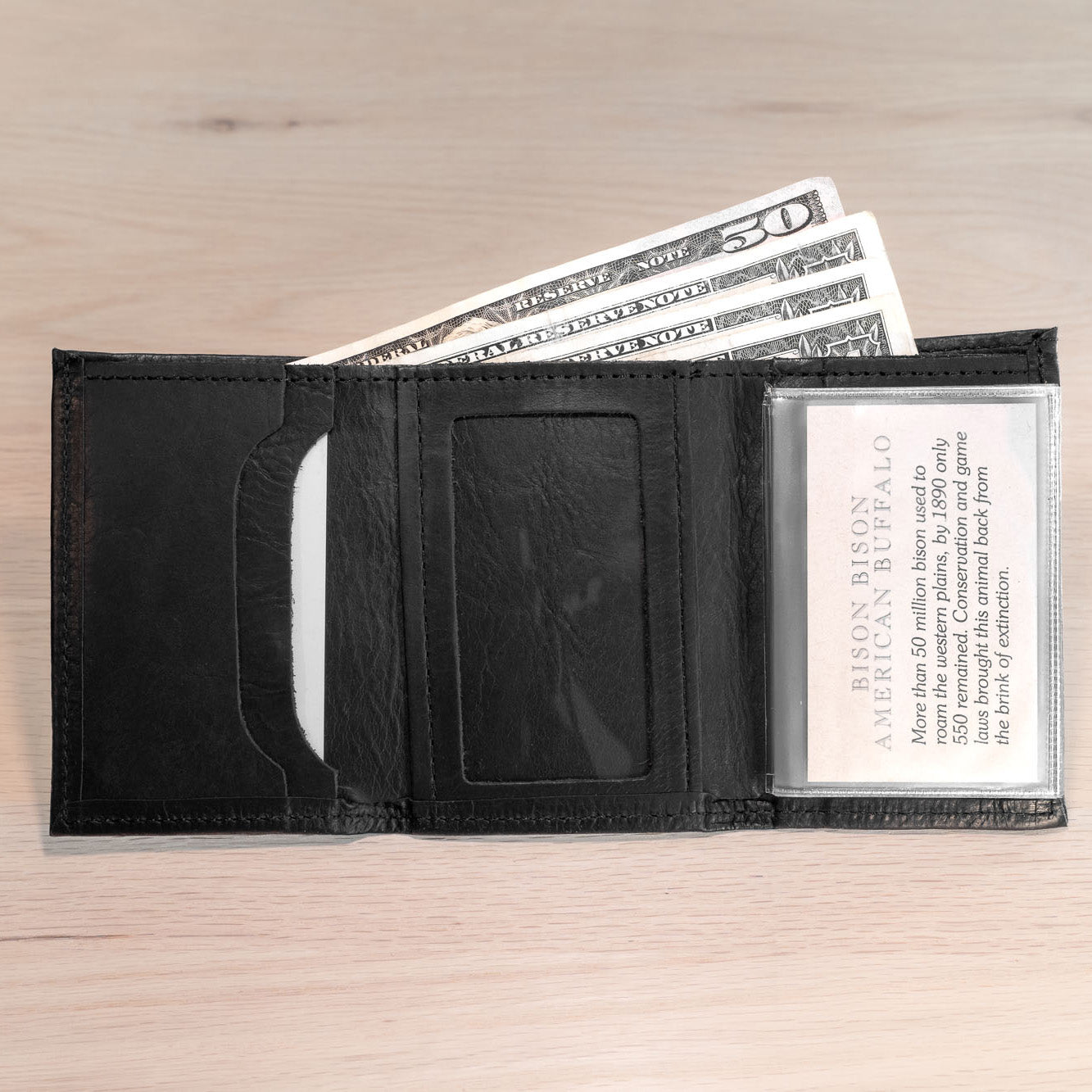 Buffalo Billfold Company Men's Trifold Wallet with ID Window black leather