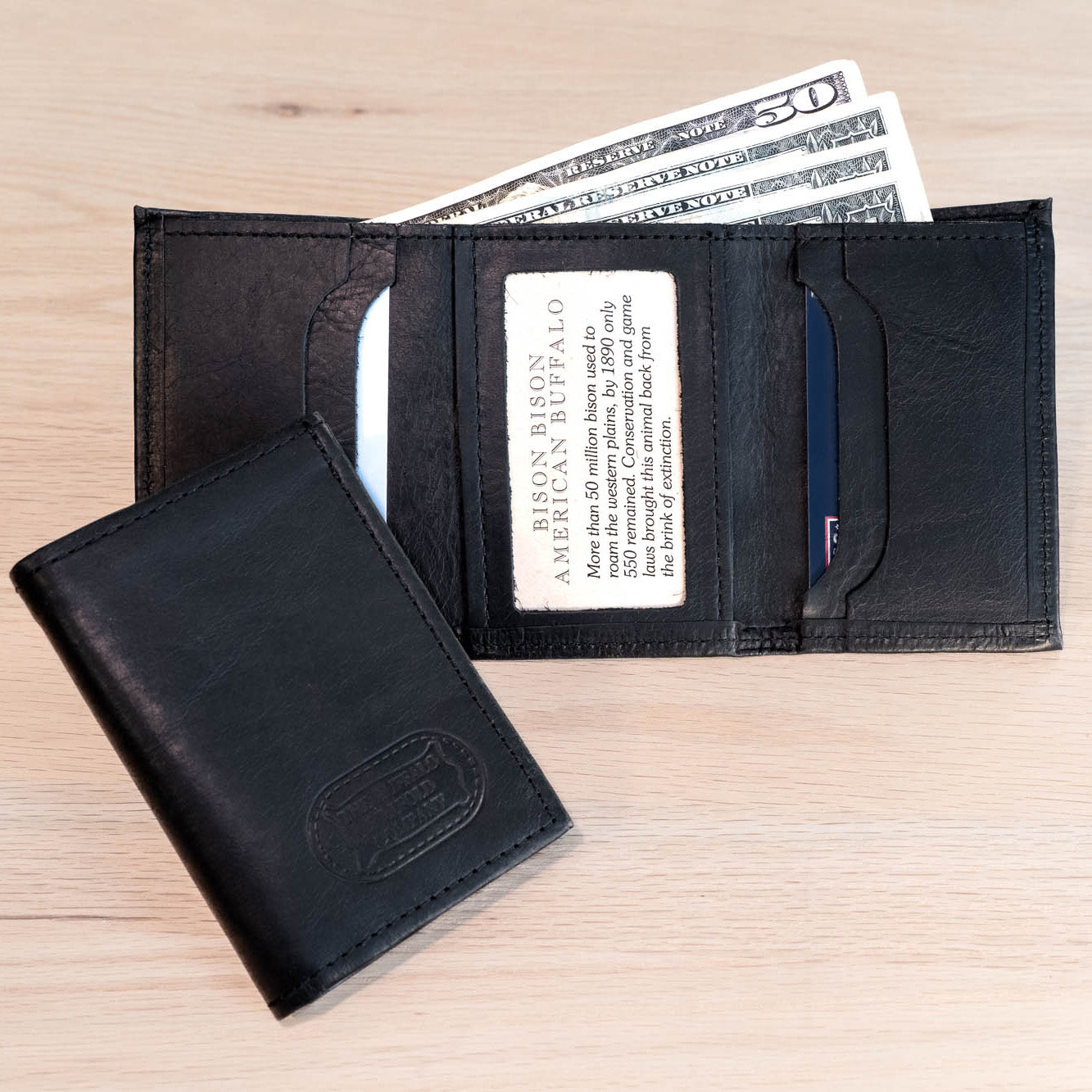 Buffalo Billfold Company Men's Trifold Wallet with ID Window black leather