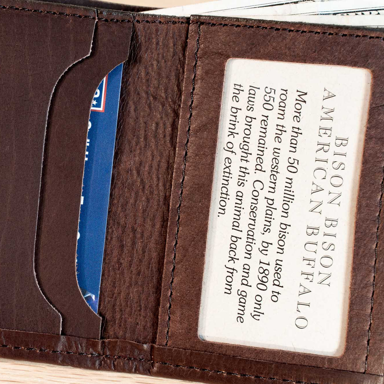 Buffalo Billfold Company Men's Trifold Wallet with ID Window brown leather