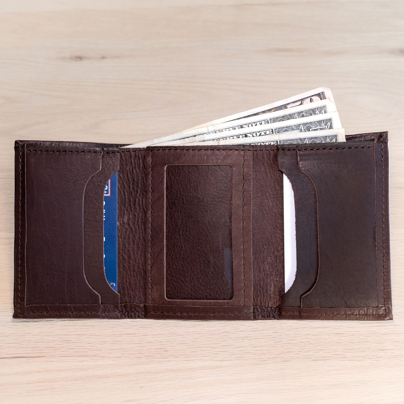 Buffalo Billfold Company Men's Trifold Wallet with ID Window brown leather