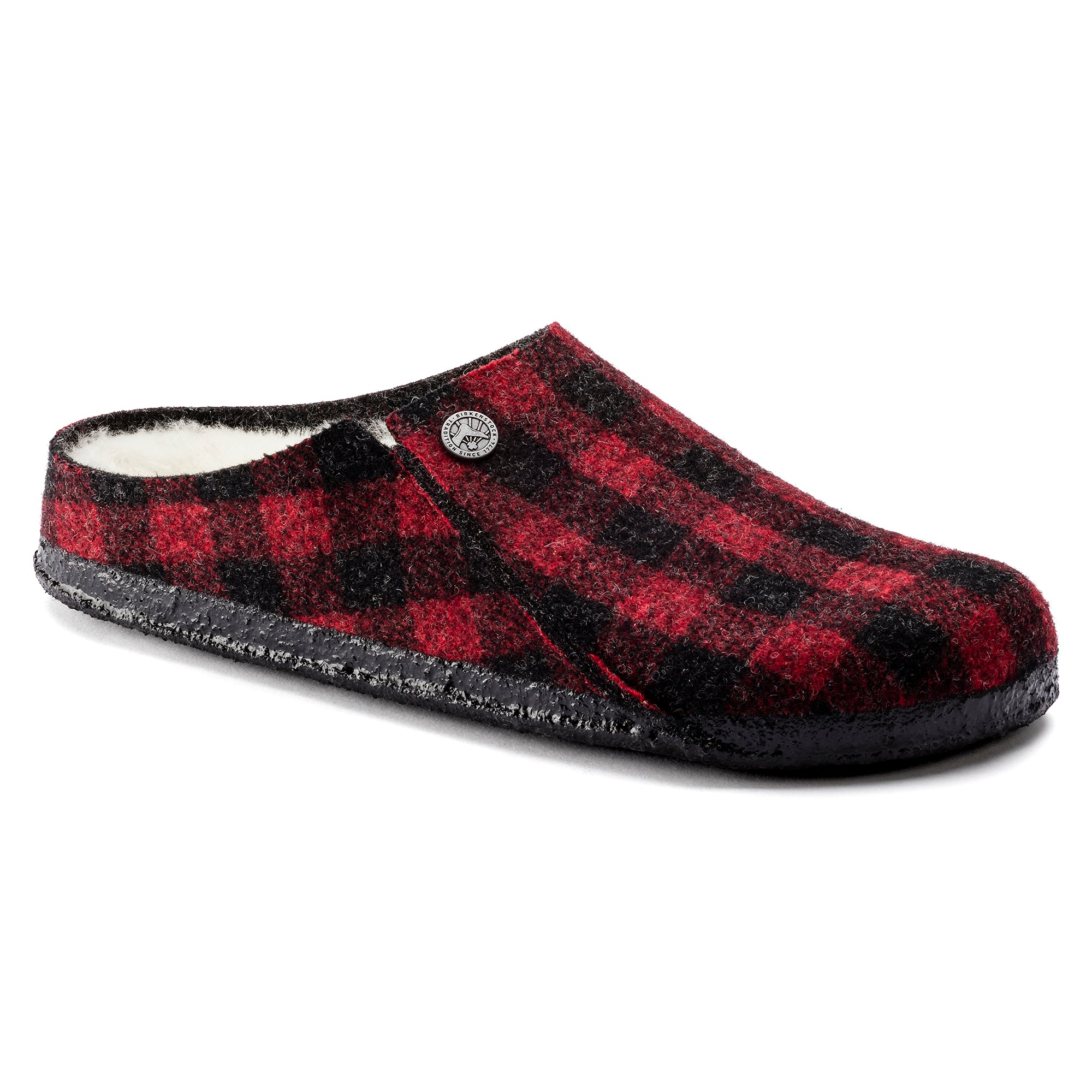 Birkenstock Zermatt Shearling plaid red wool/natural shearling