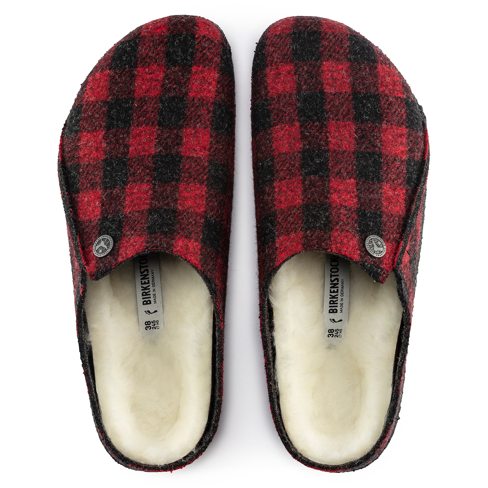 Birkenstock Zermatt Shearling plaid red wool/natural shearling