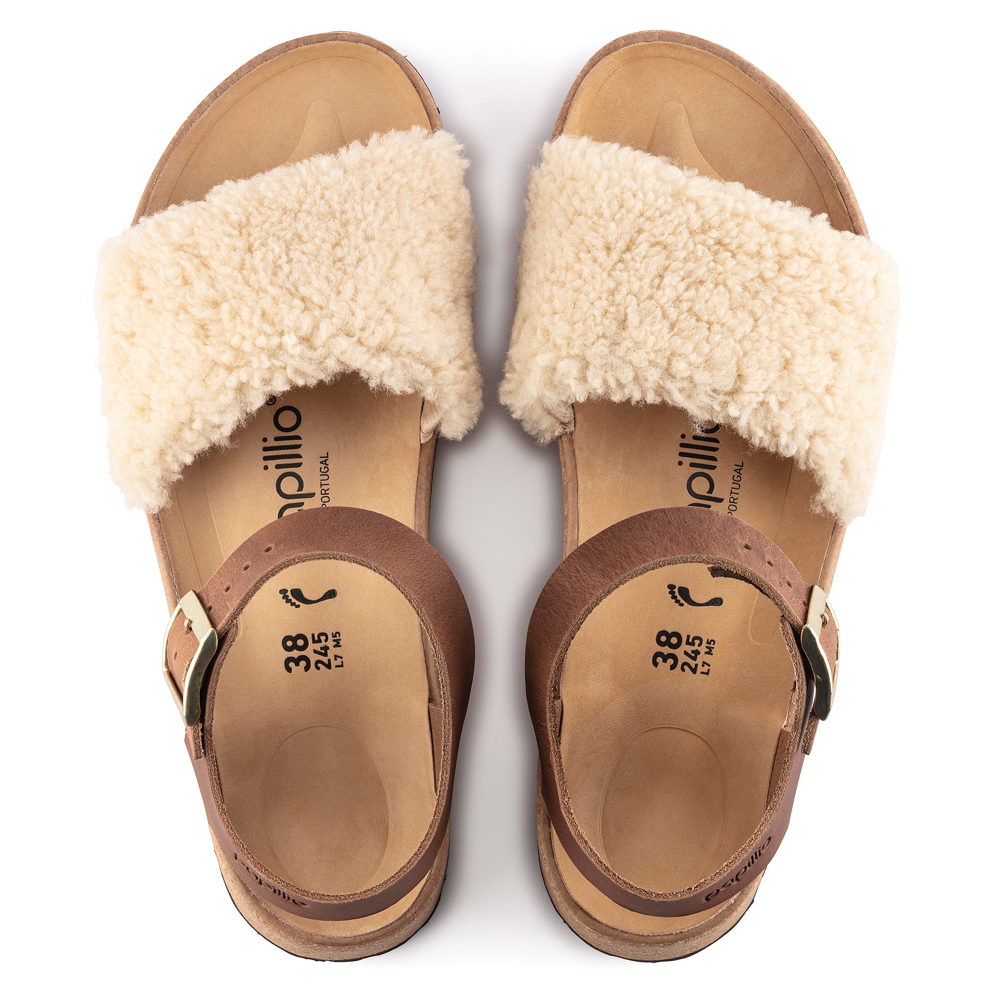 Papillio Glenda Teddy cognac leather/eggshell shearling by Birkenstock