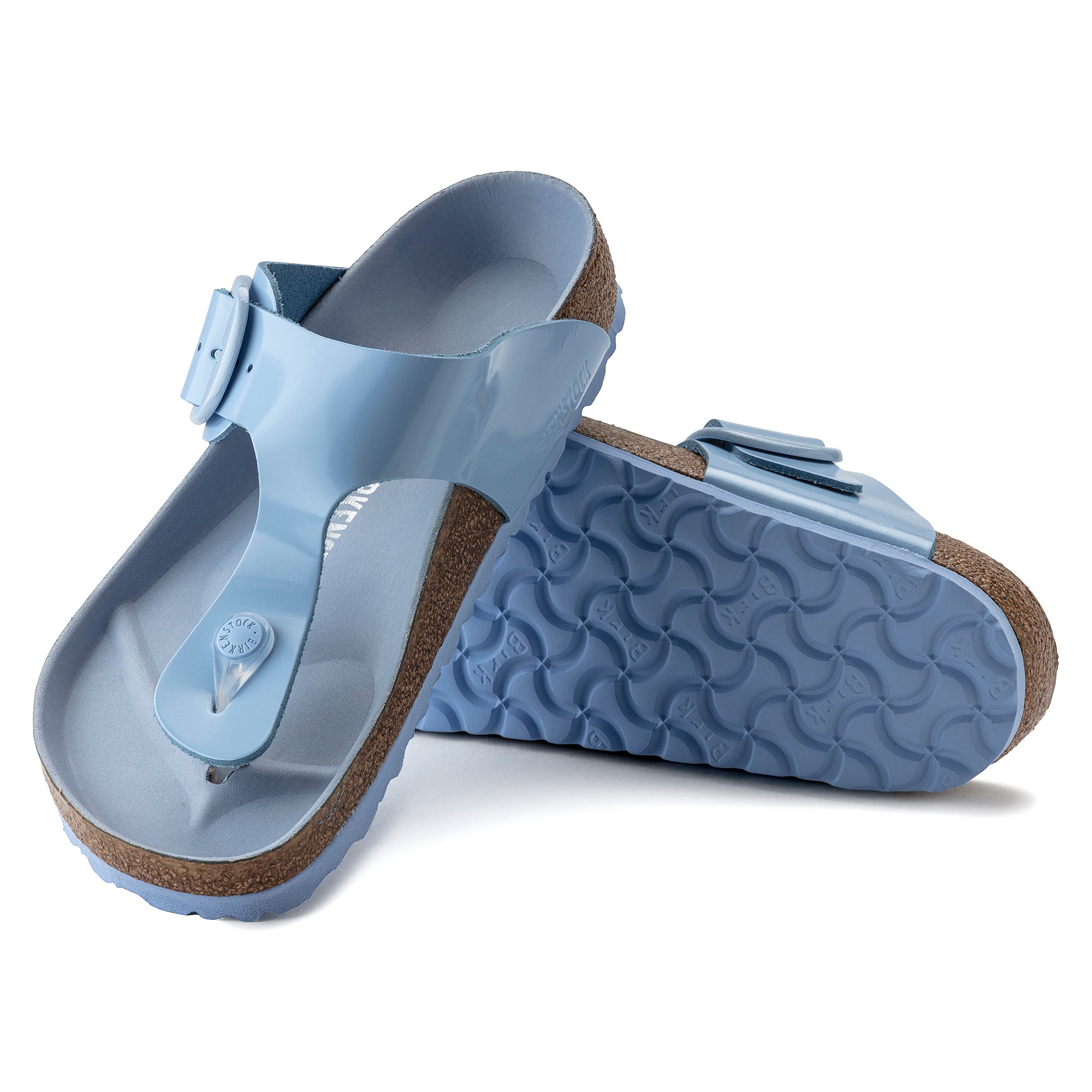 Birkenstock Gizeh Big Buckle high shine dusty blue leather