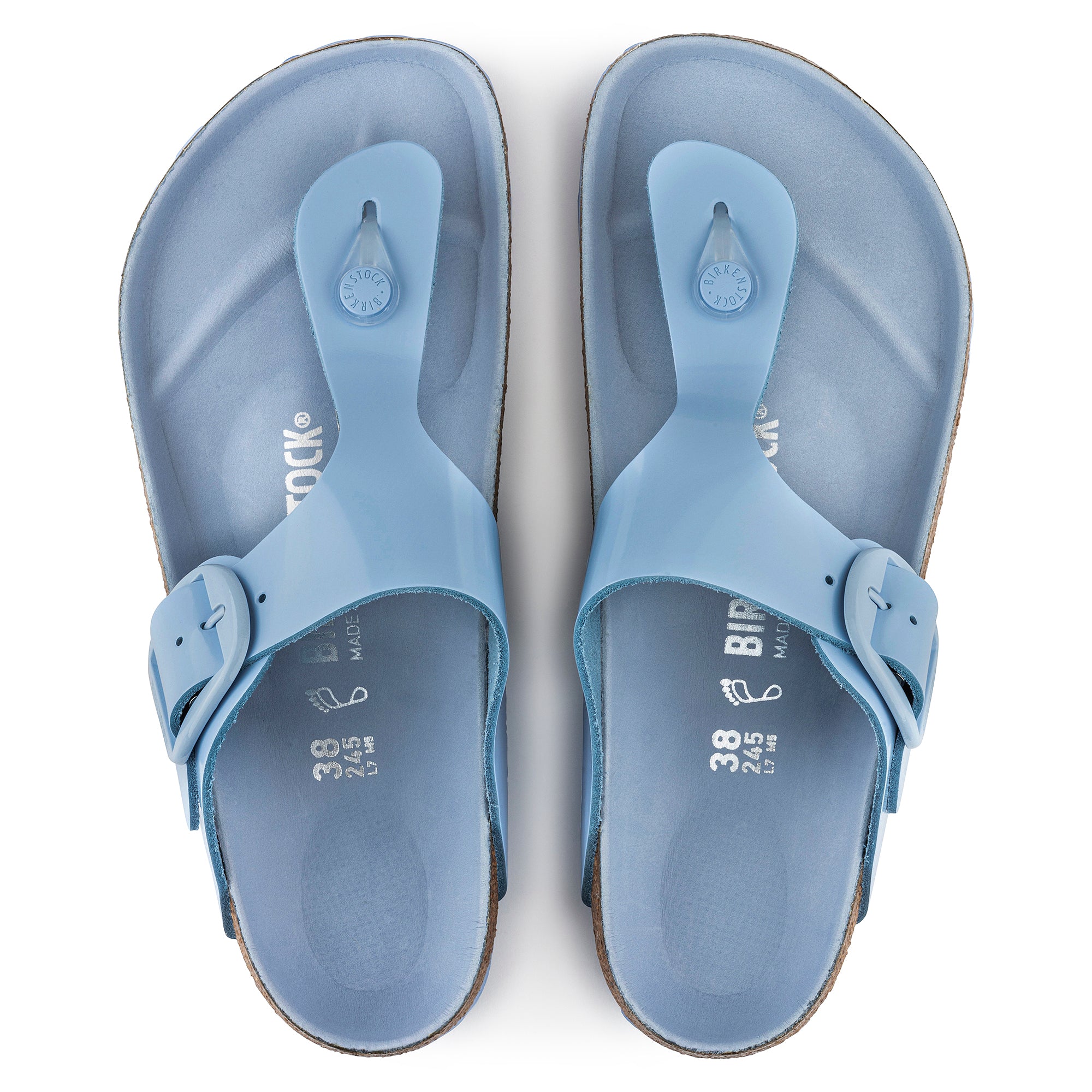 Birkenstock Gizeh Big Buckle high shine dusty blue leather