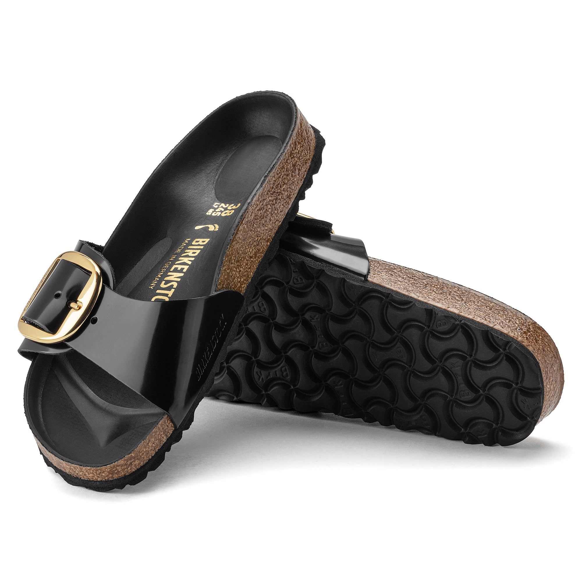 Birkenstock Madrid Big Buckle high shine black leather