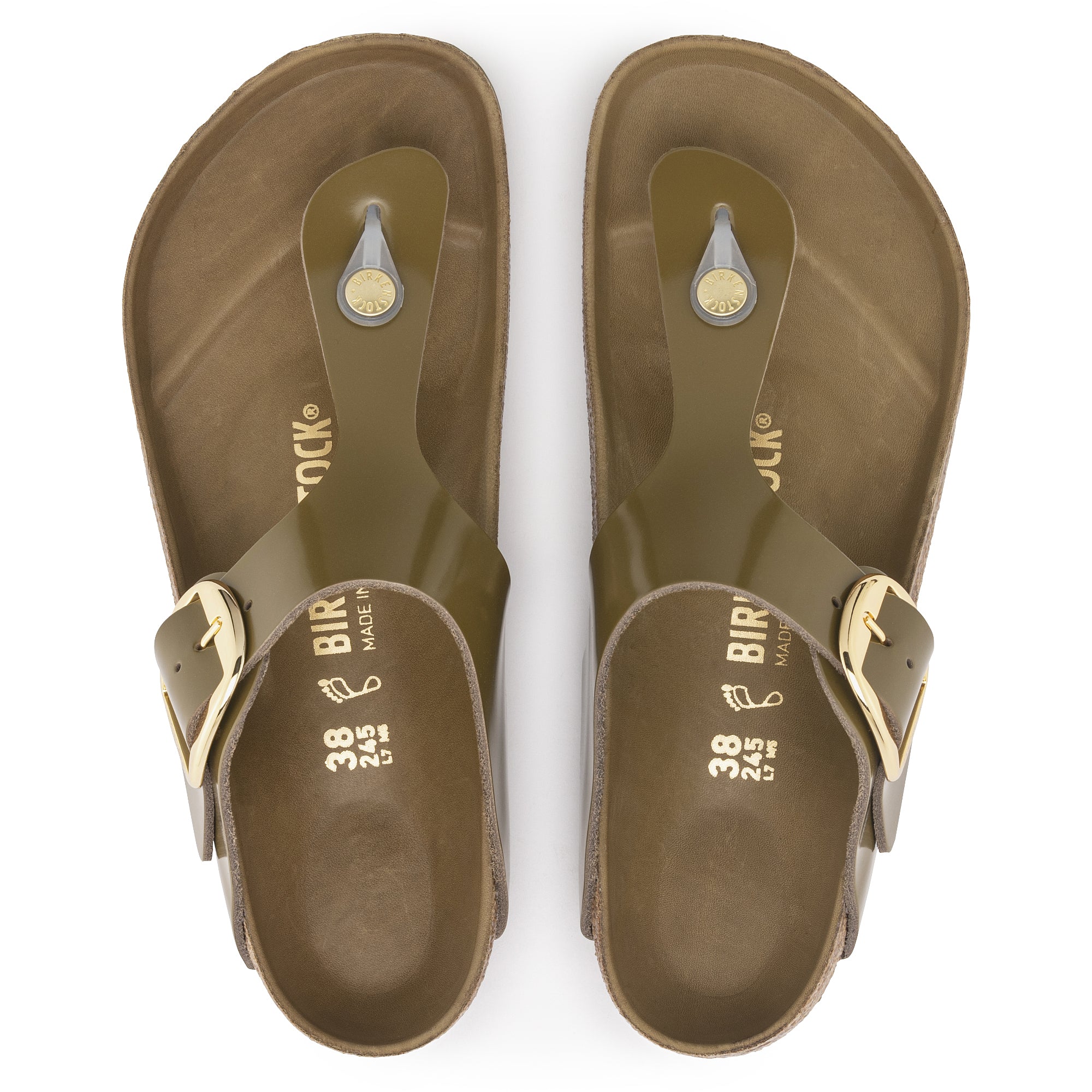 Birkenstock Gizeh Big Buckle high shine mud green leather