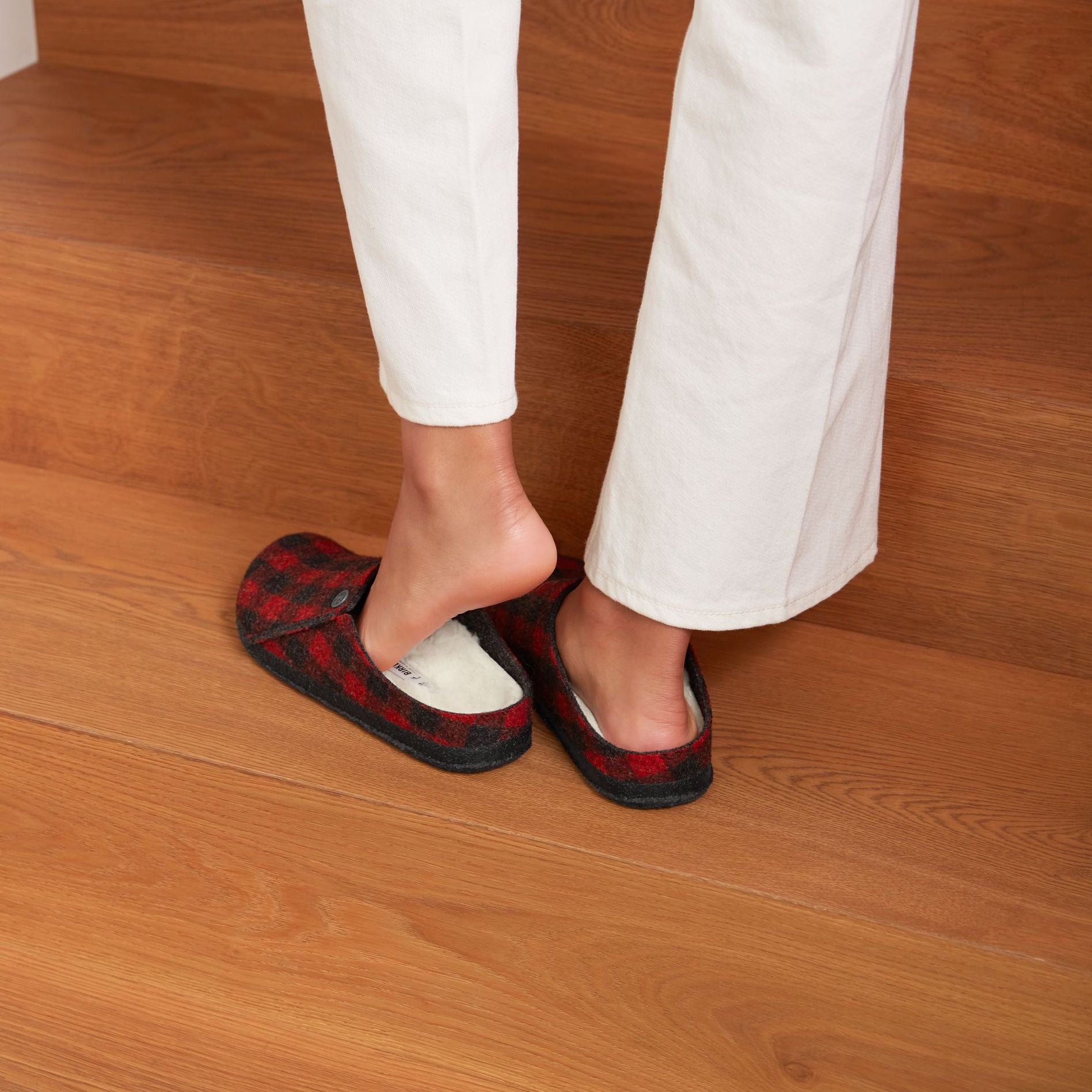 Birkenstock Zermatt Shearling plaid red wool/natural shearling