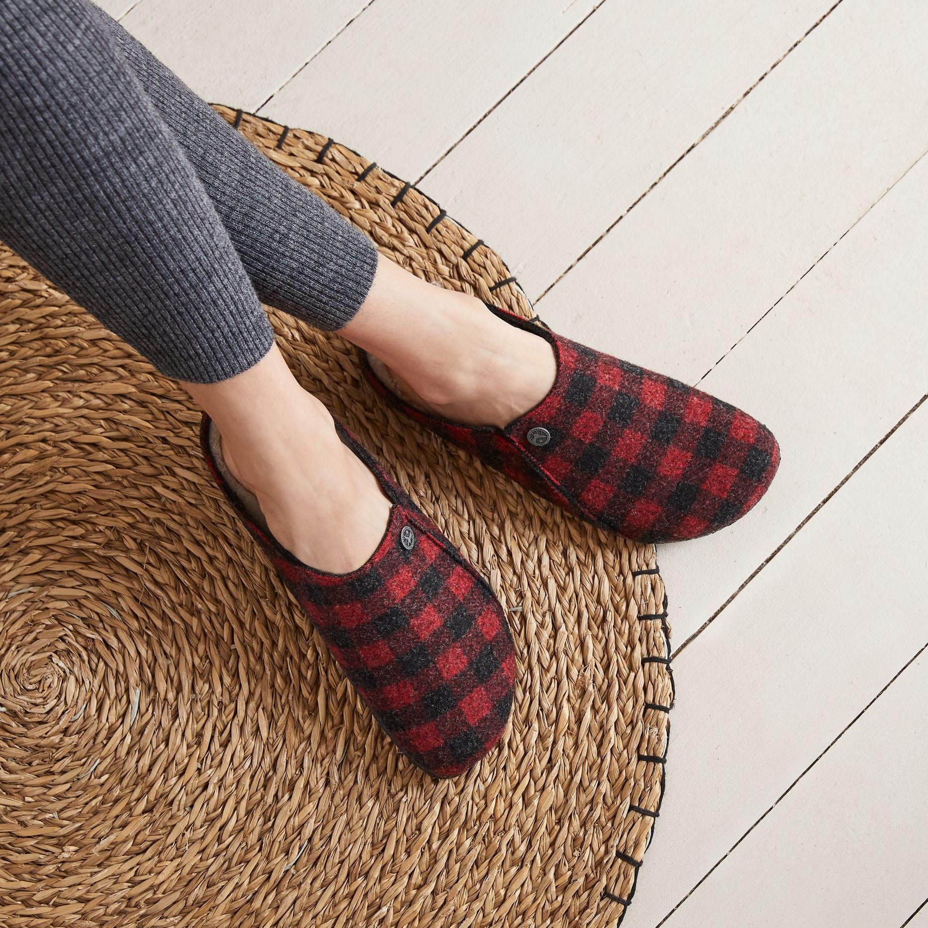 Birkenstock Zermatt Shearling plaid red wool/natural shearling