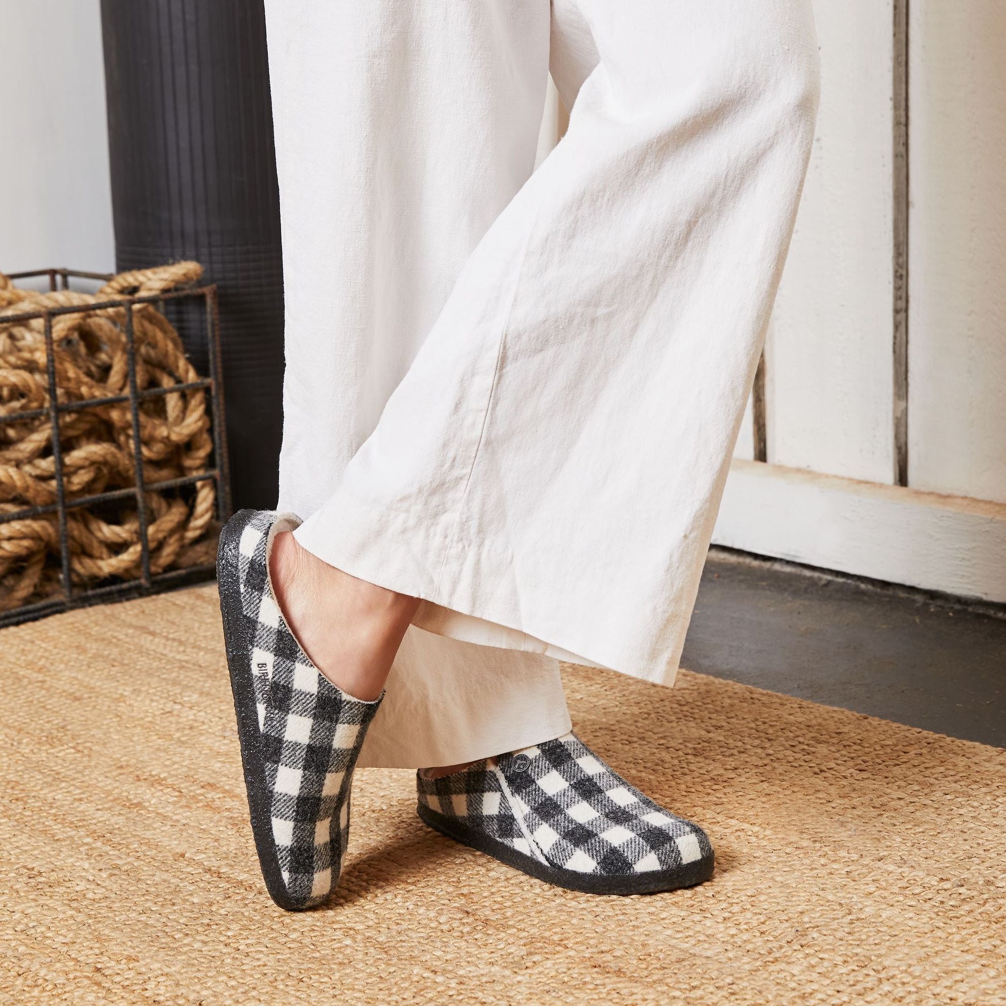 Birkenstock Zermatt Shearling plaid white wool/natural shearling