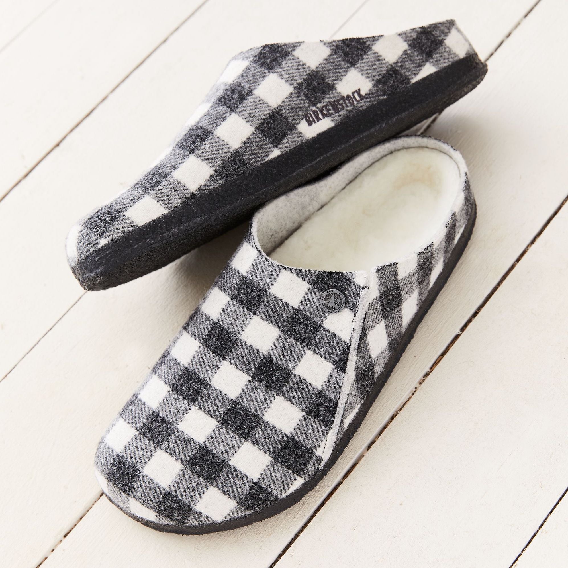 Birkenstock Zermatt Shearling plaid white wool/natural shearling