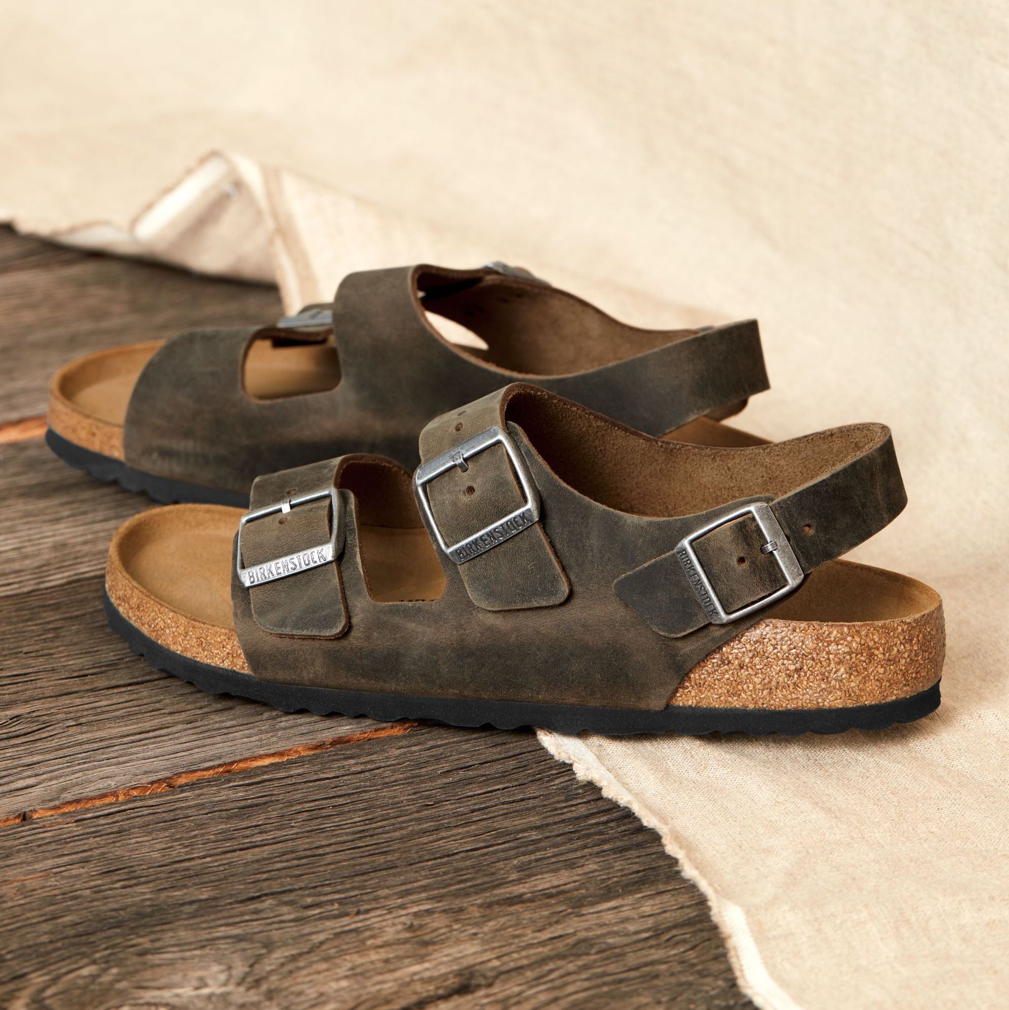 Birkenstock Milano faded khaki oiled leather