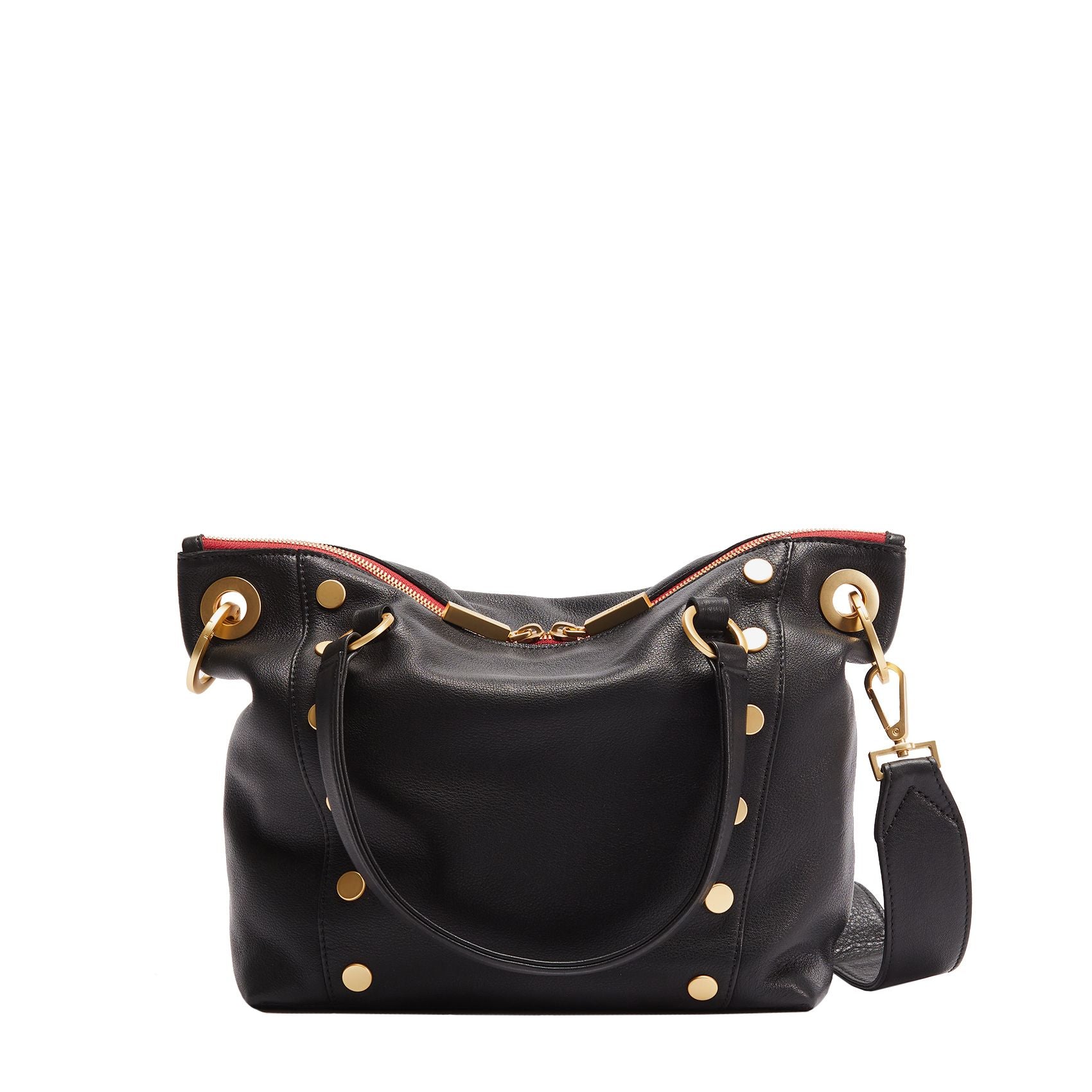 Hammitt Daniel Med Satchel black/brushed gold red zip