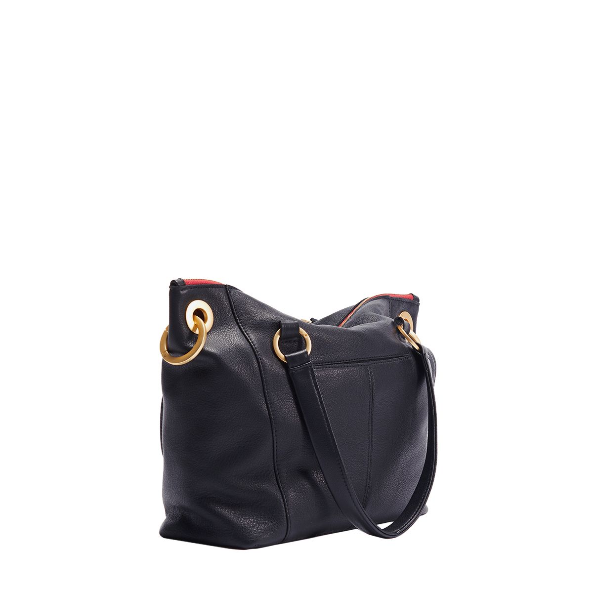 Hammitt Daniel Med Satchel black/brushed gold red zip