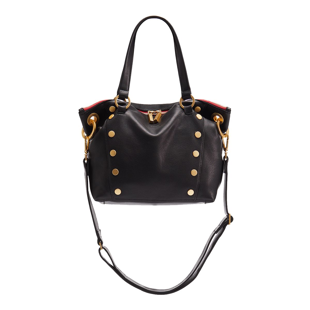 Hammitt Daniel Med Satchel black/brushed gold red zip