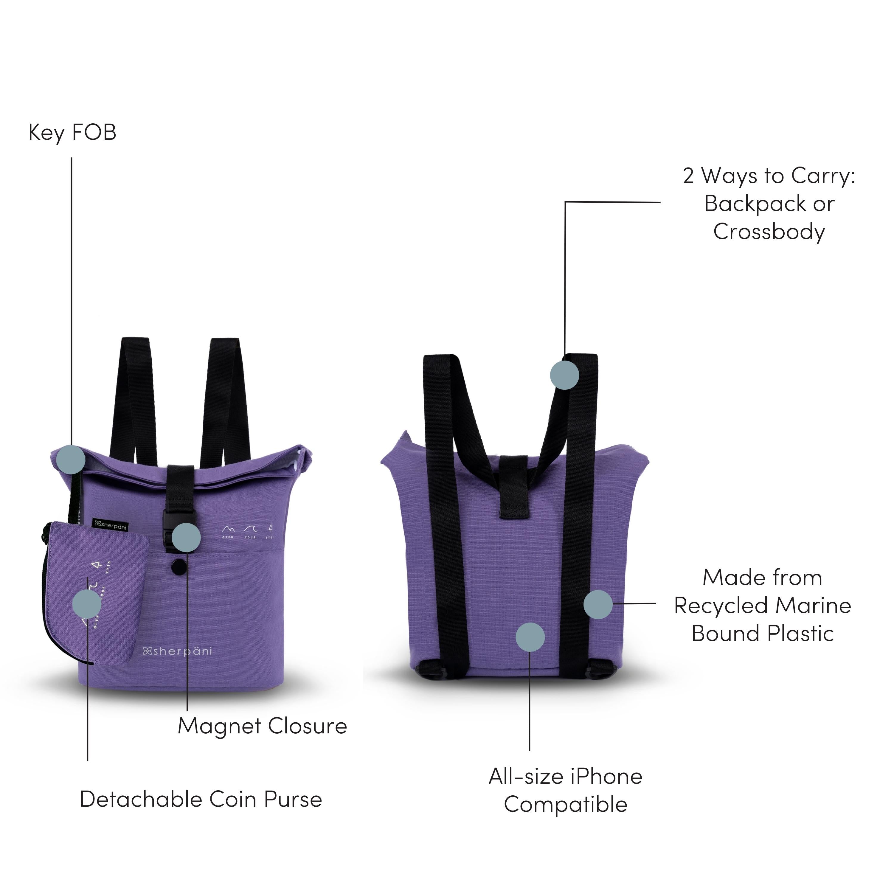 Sherpani Eiko Crossbody Mini Backpack iris