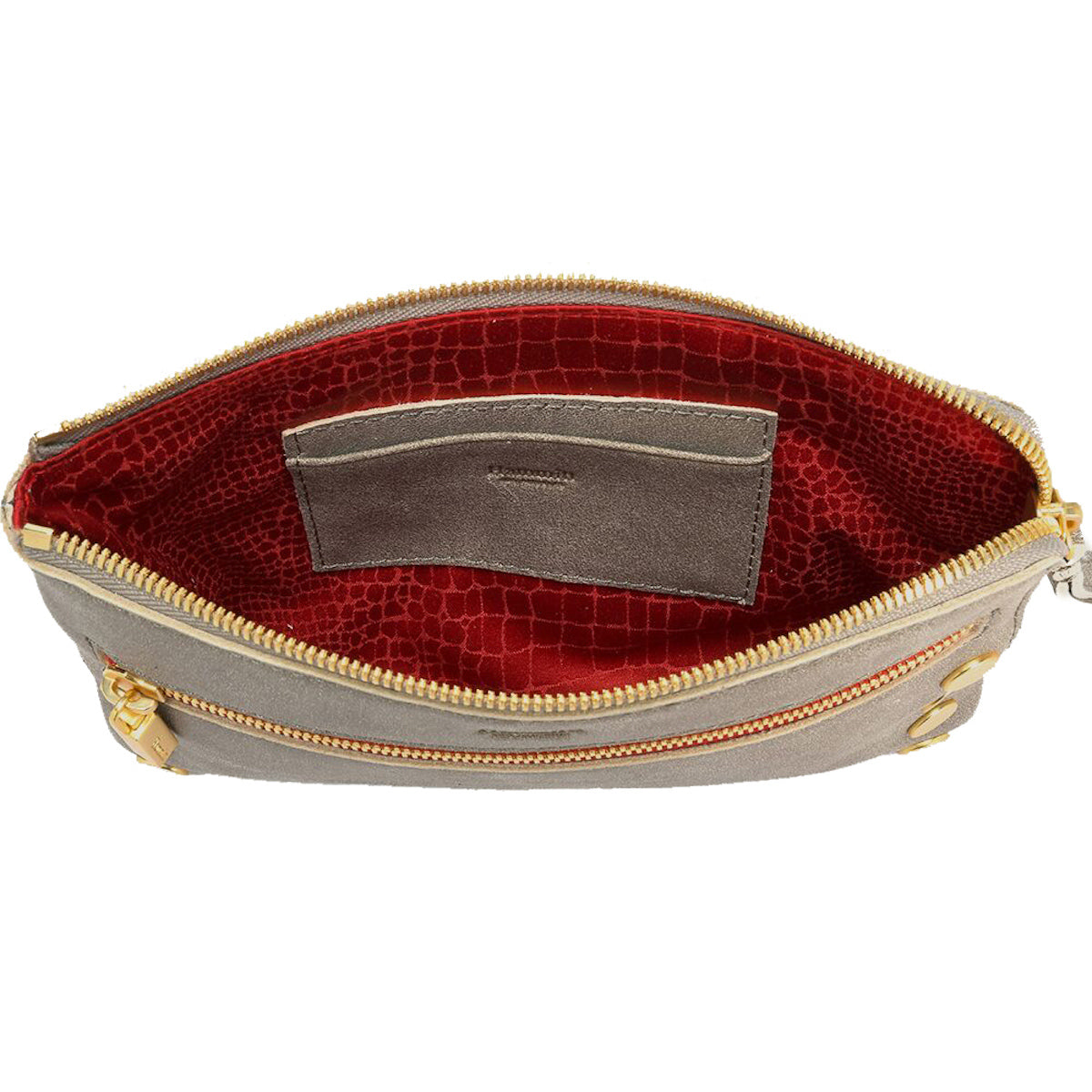 Hammitt Nash Sml Crossbody Wristlet pewter/brushed gold red zip