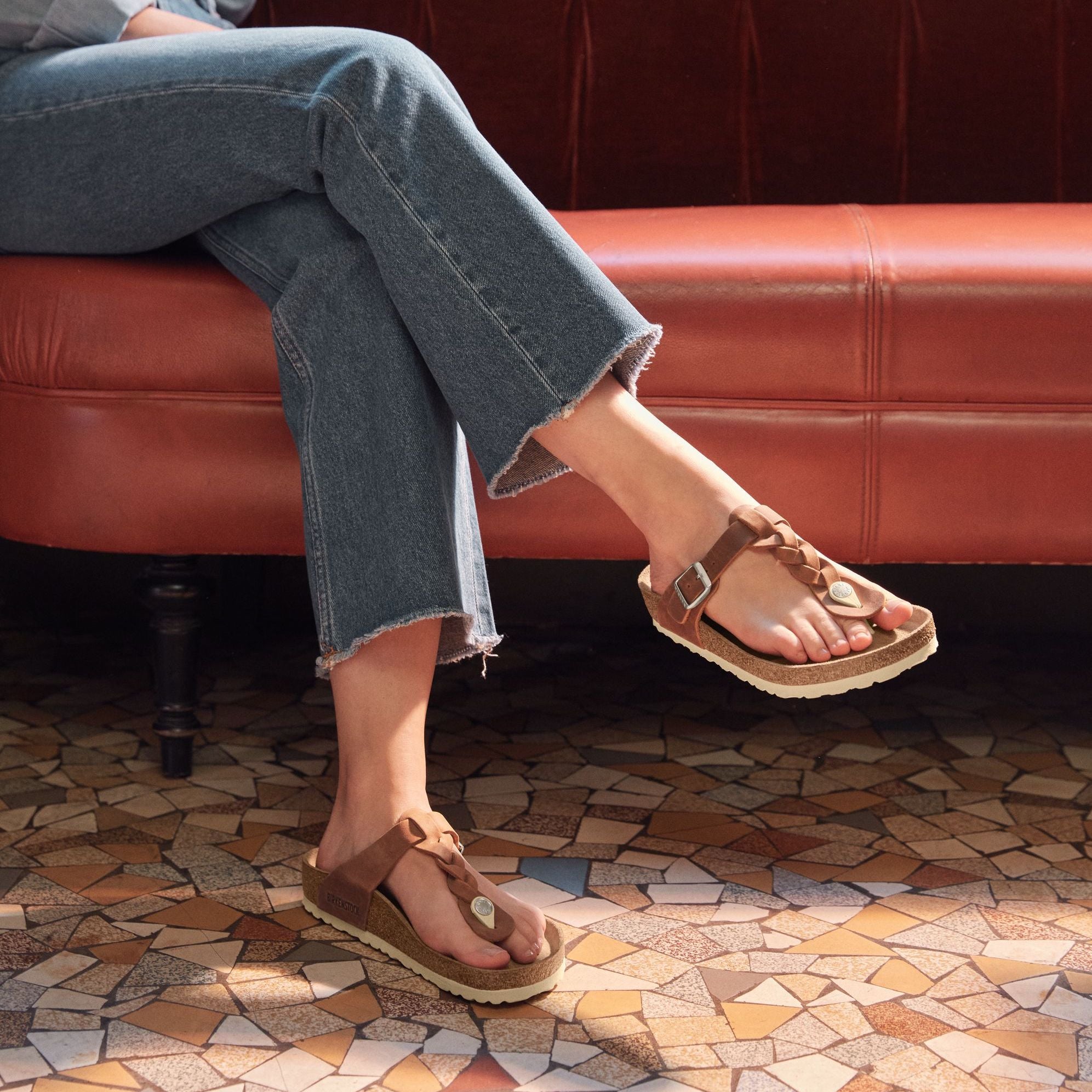 Birkenstock Gizeh Braid cognac oiled leather