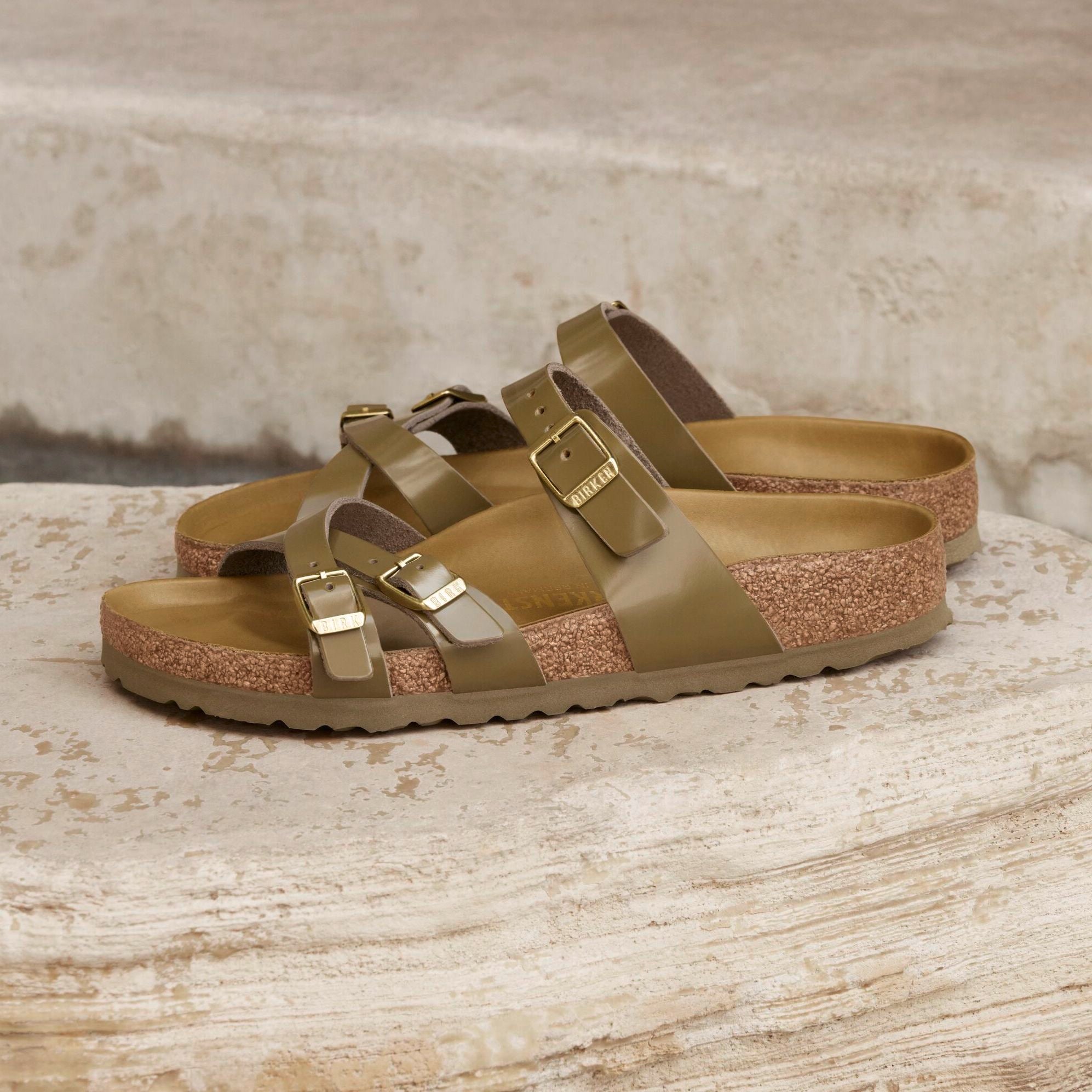 Birkenstock Franca Hex mud green high shine leather